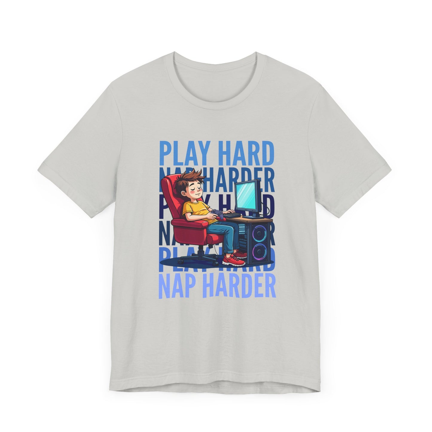 Play Hard Nap Harder Tee, Gamer Sleep Shirt, Funny Gaming Lifestyle Graphic, Controller Down Top, Sleepy Nerd Gift