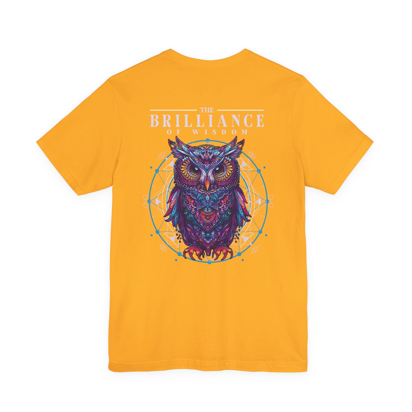 The Brilliance of Wisdom T-Shirt – Vibrant Owl with Geometric Art