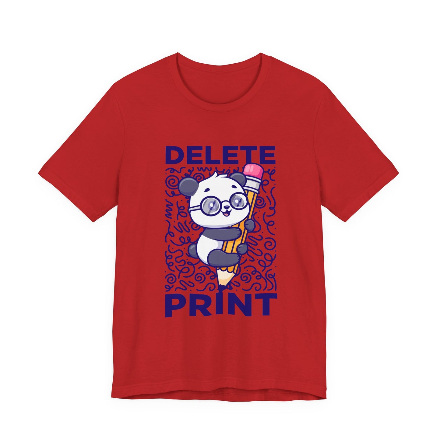 Delete Print T-Shirt – Cute Puppy Hugging Giant Pencil Graphic Tee