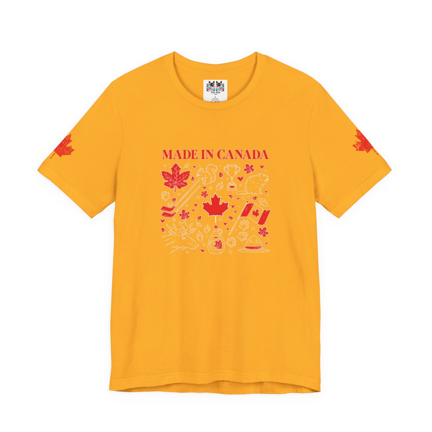 Made In Canada Iconic Symbols - Red & White outline Print T-Shirt