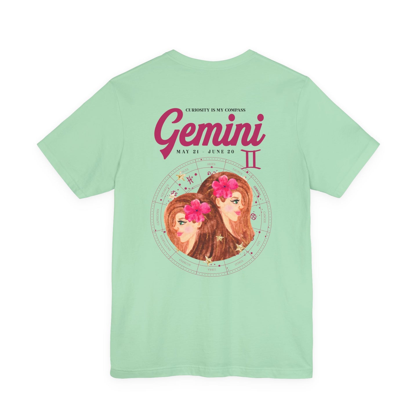 Gemini Curiosity Compass T-Shirt – Zodiac Twins with Astrological Wheel