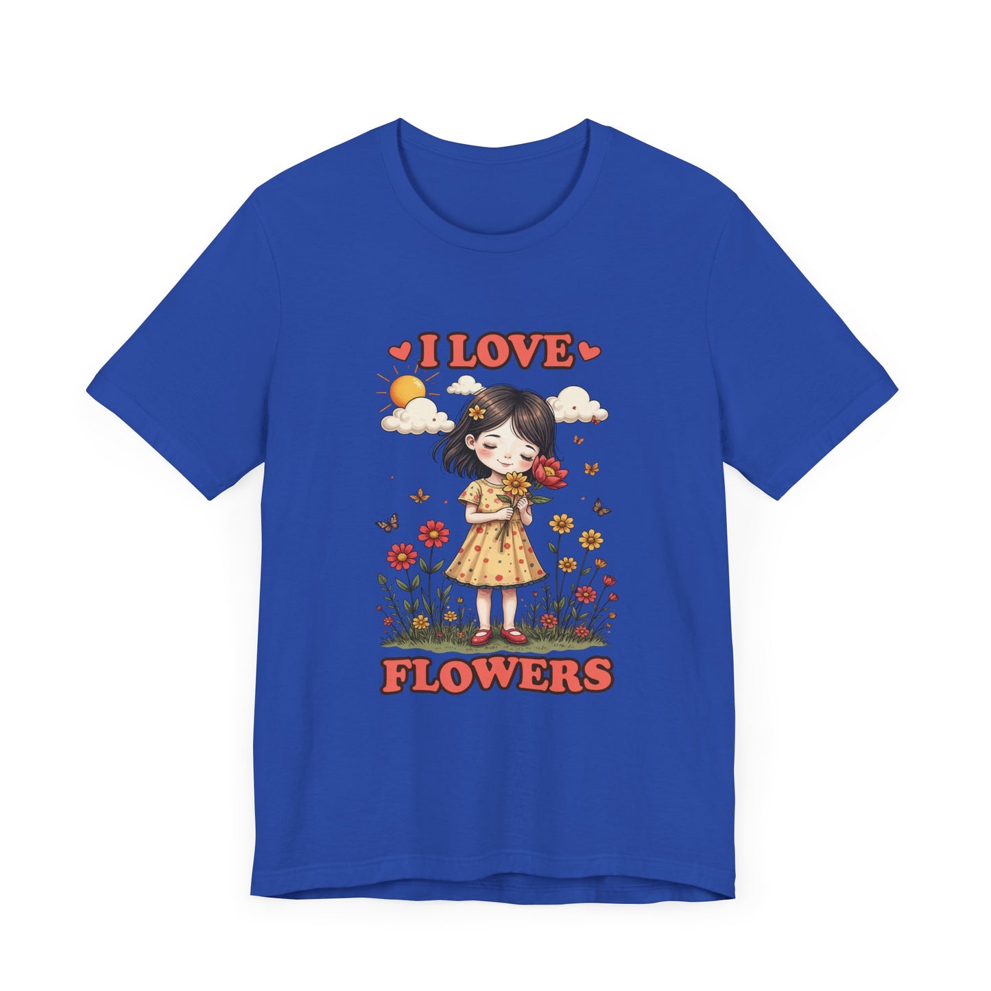 I Love Flowers T-Shirt – Cute Girl and Floral Garden Graphic Tee