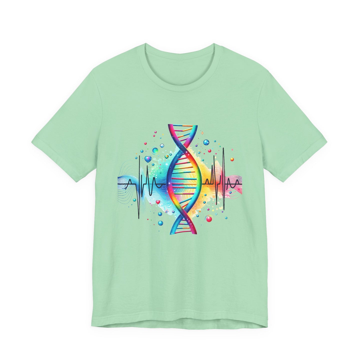 Life in Color – Vibrant DNA Helix with Medical Lifeline Graphic T-Shirt