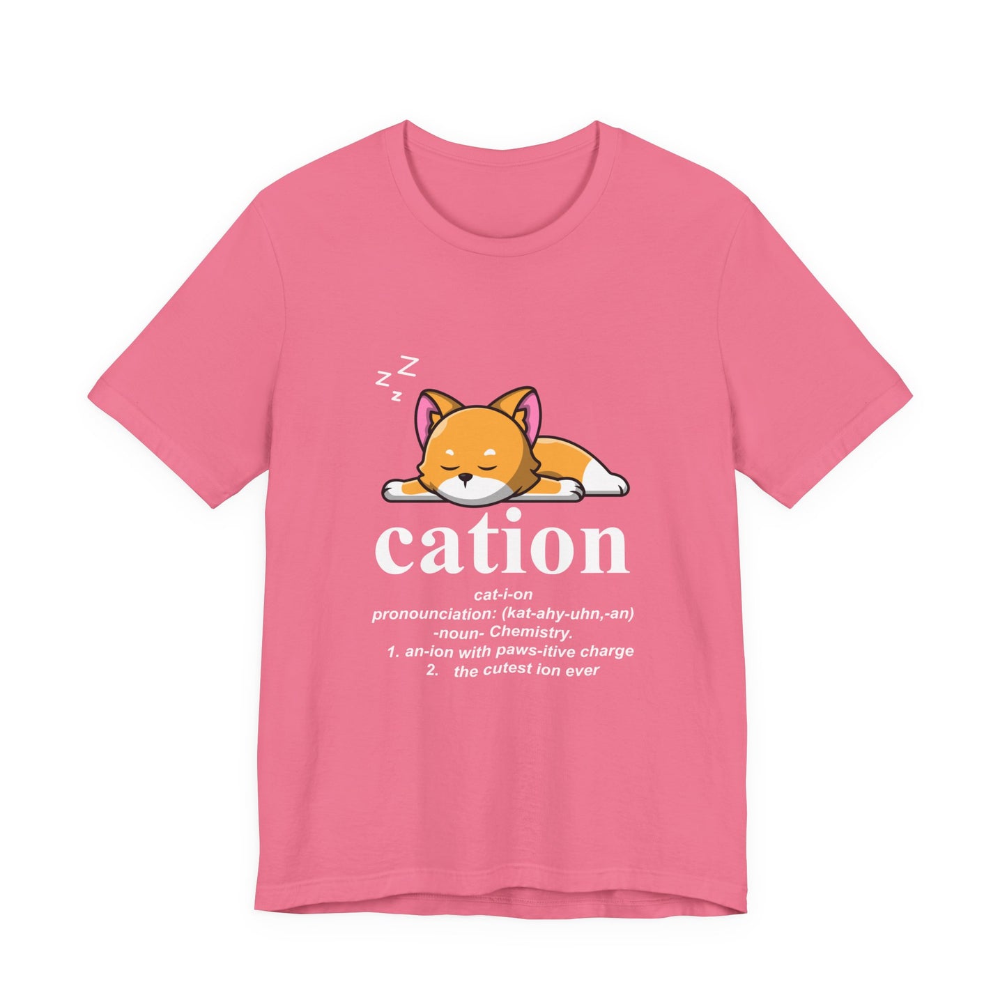 Caution Cat-i-on Tshirt – Lazy Sleepy Cat Chemistry Pun