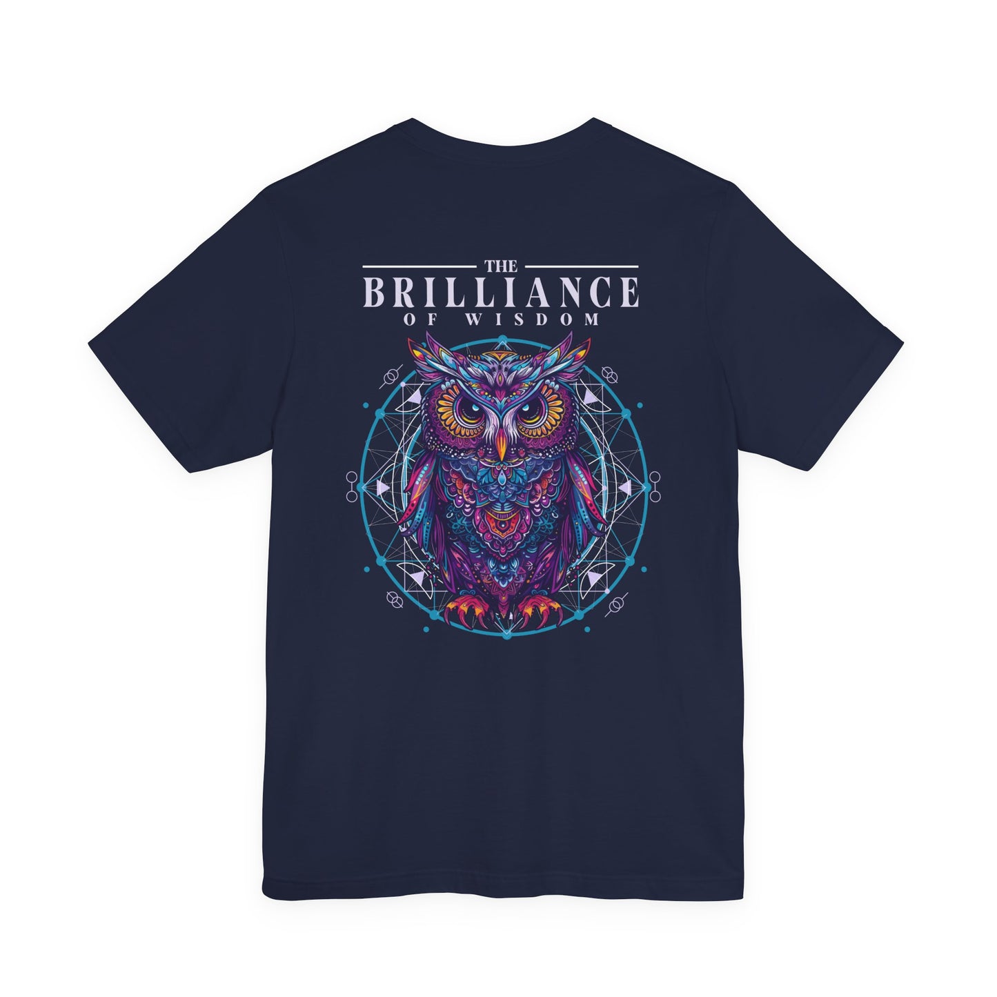 The Brilliance of Wisdom T-Shirt – Vibrant Owl with Geometric Art