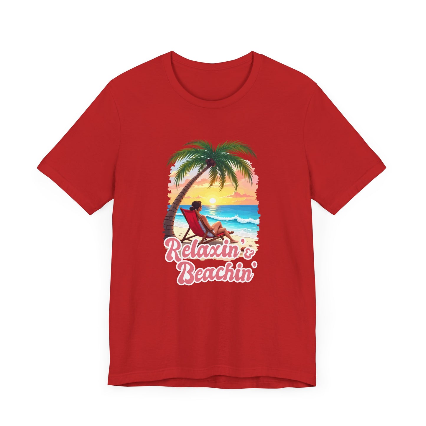 Recharge Mode Relaxin & Beachin' – Woman Lounging Under Palm Tree Beach Scene T-Shirt