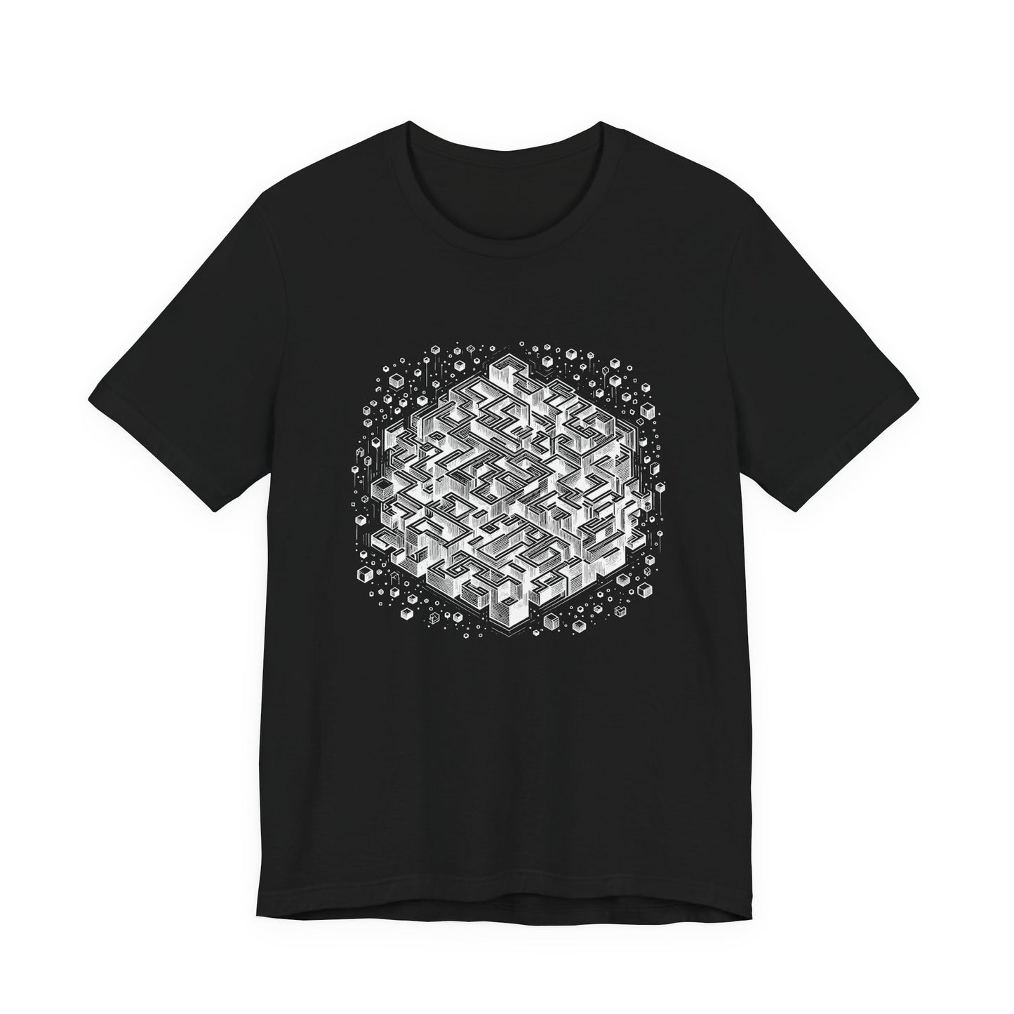 Cube Cascade – Cubic Maze with Floating Cubes Graphic T-Shirt