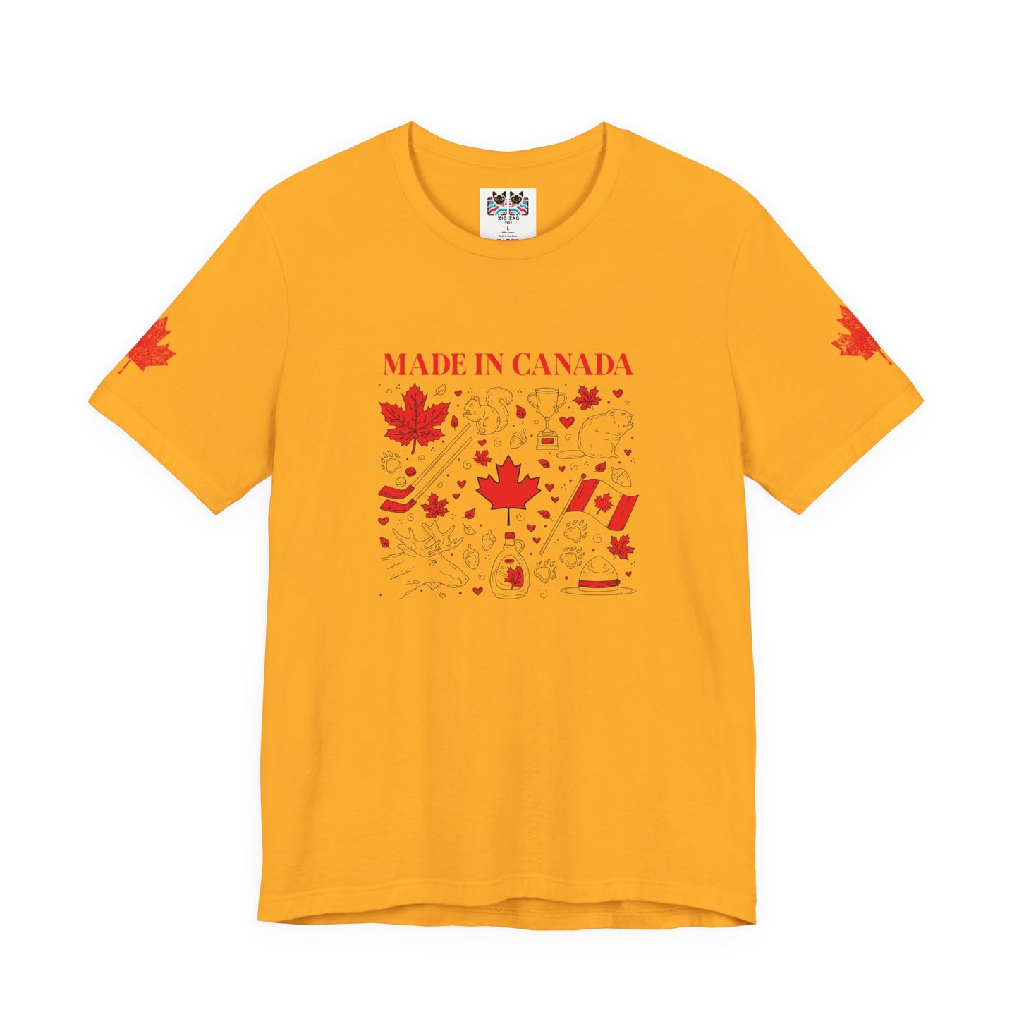Made In Canada Iconic Symbols - Red & Black outline Print T-Shirt