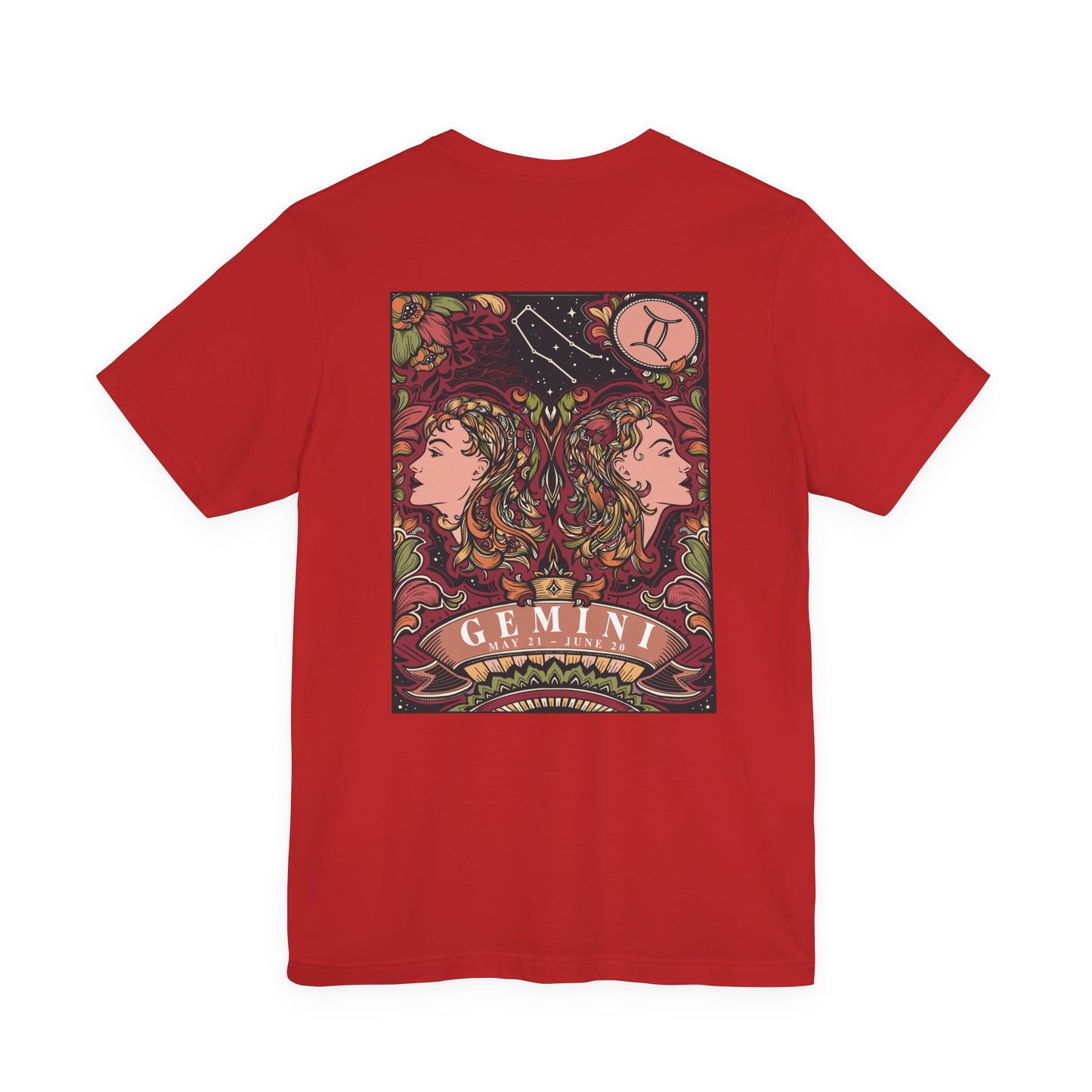 Gemini Zodiac T-Shirt – Ornate Twins with Constellation and Floral Design