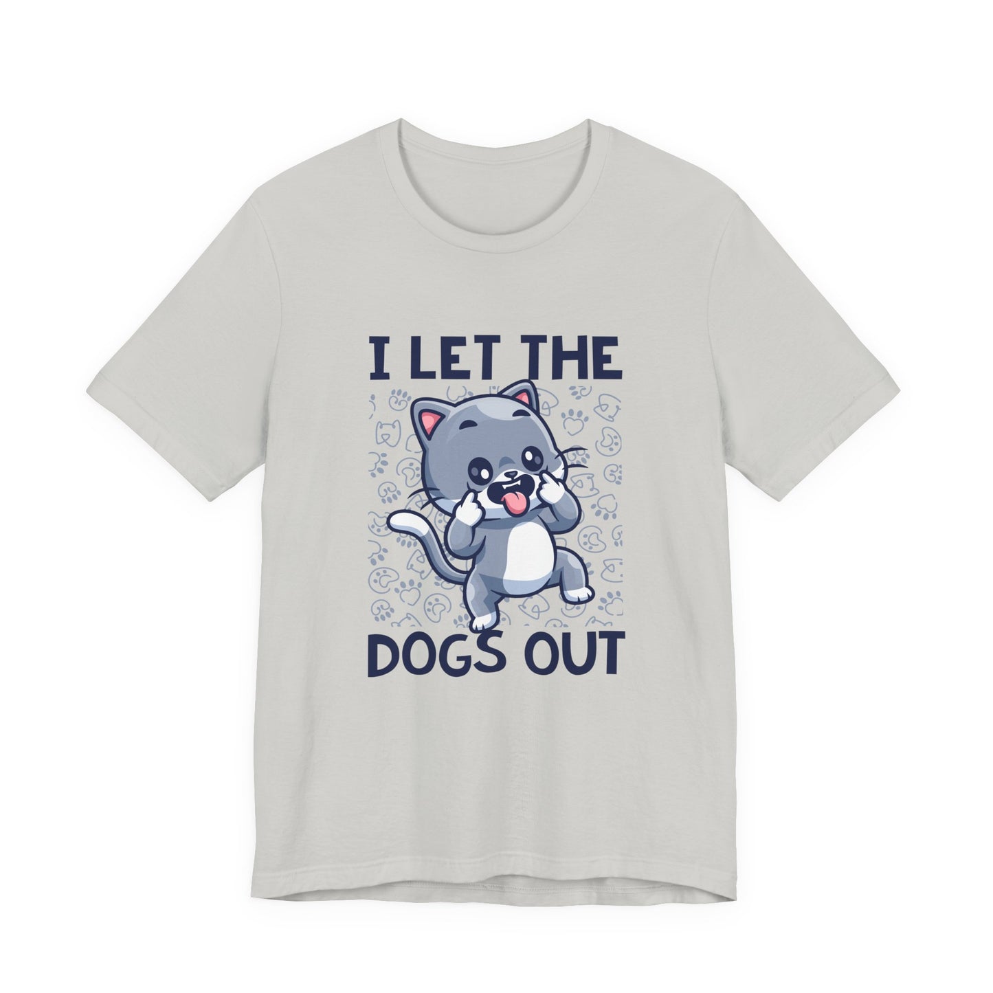 I Let the Dogs Out T-Shirt – Teasing Cat with Paw Prints Graphic Tee