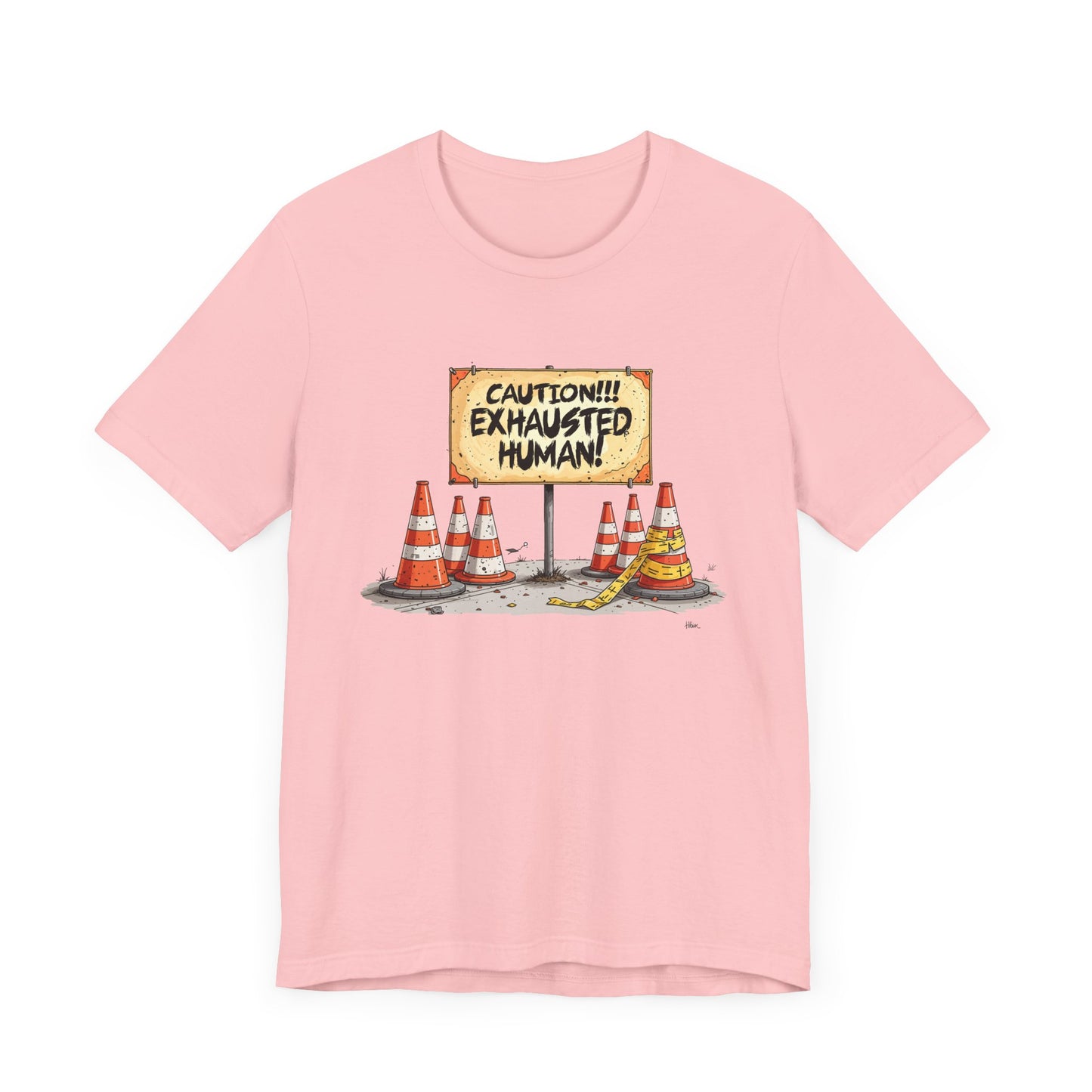 Caution Exhausted Human Tee, Low Energy Warning Shirt, Sleepy Mood Graphic, Funny Real Life Top, Tired Brain Gift