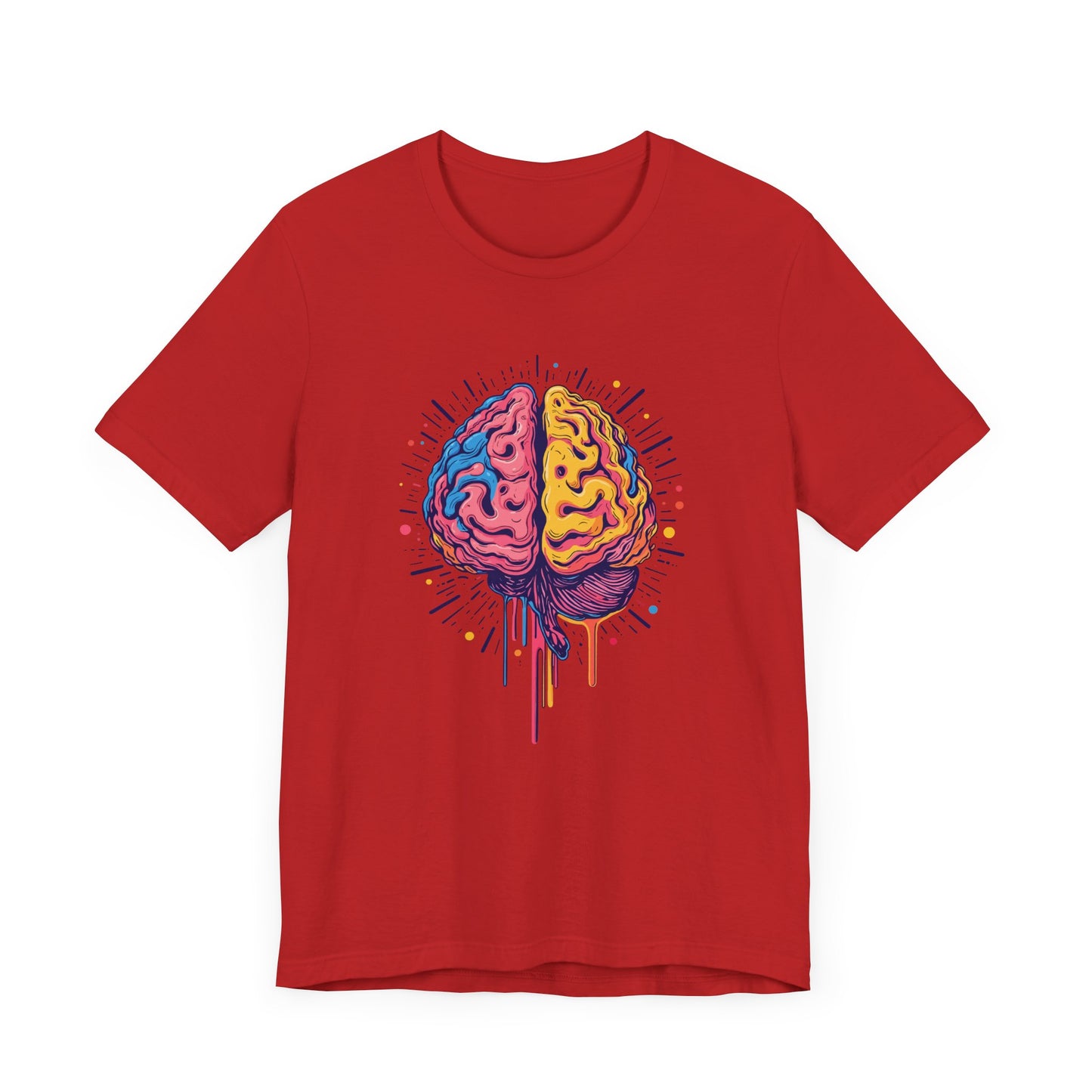 Colorful Vibrant Brain with Dripping Paint and Radiant Energy Lines Graphic T-Shirt
