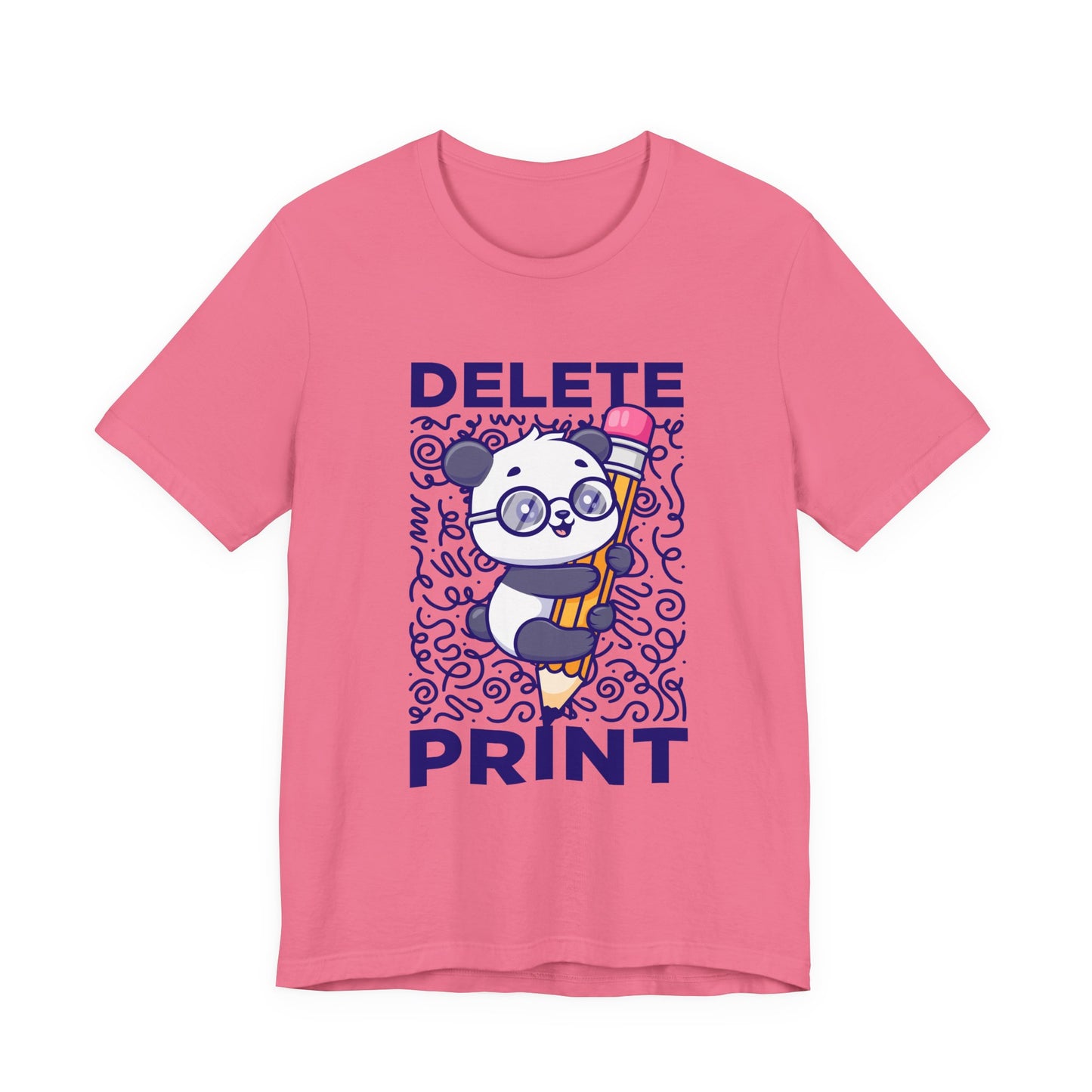 Delete Print T-Shirt – Cute Puppy Hugging Giant Pencil Graphic Tee