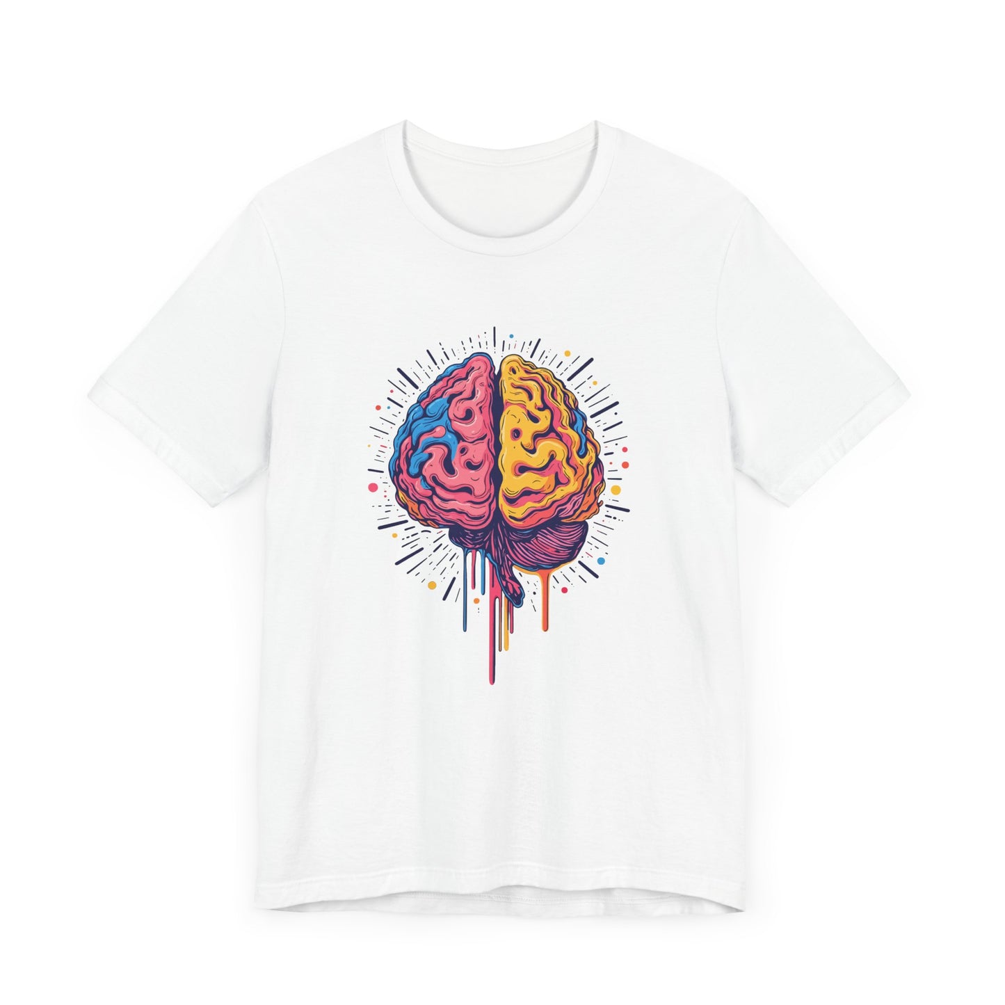 Colorful Vibrant Brain with Dripping Paint and Radiant Energy Lines Graphic T-Shirt