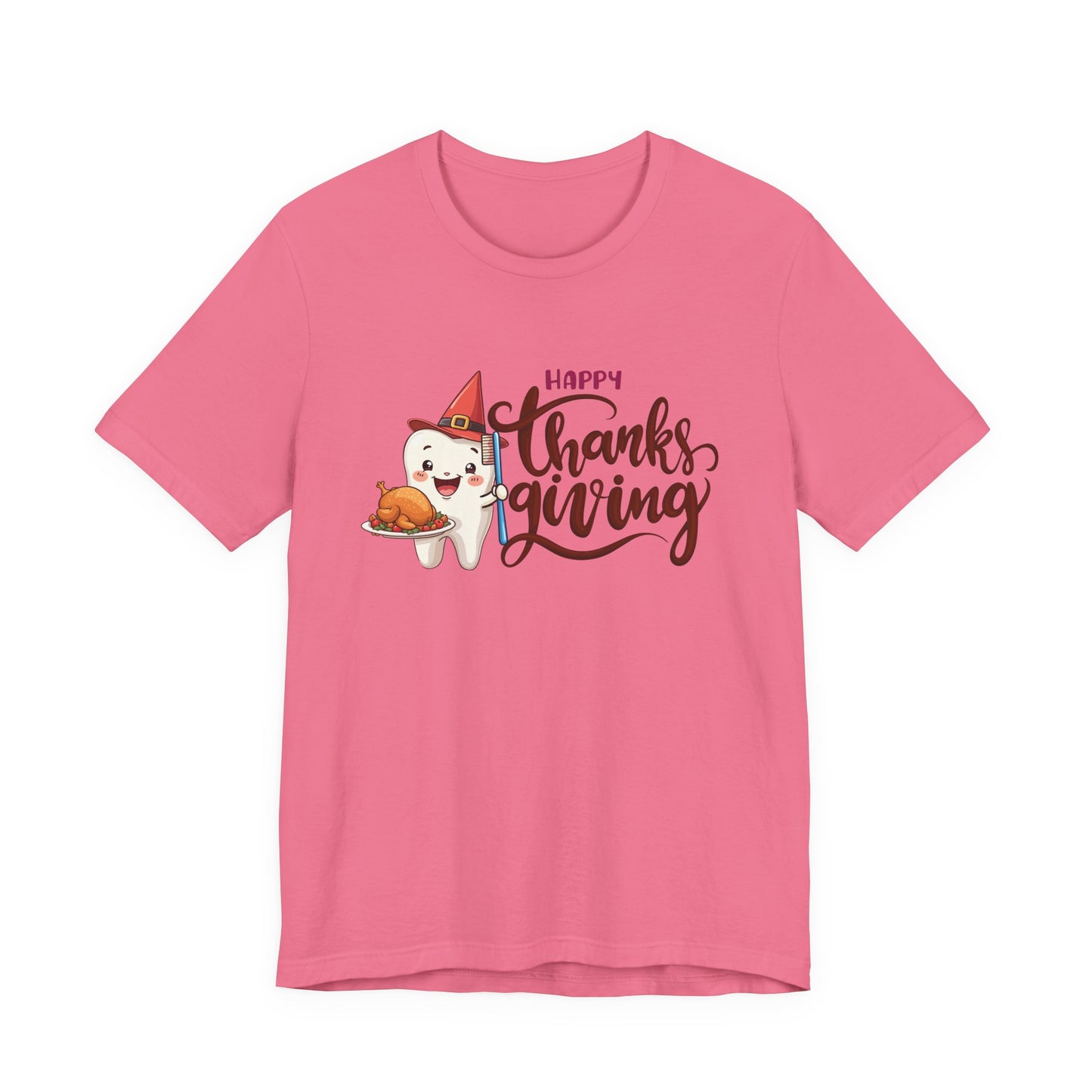 Happy Thanksgiving Dental T Shirt Smiling Tooth with Turkey Plate, Toothbrush, and a Cap