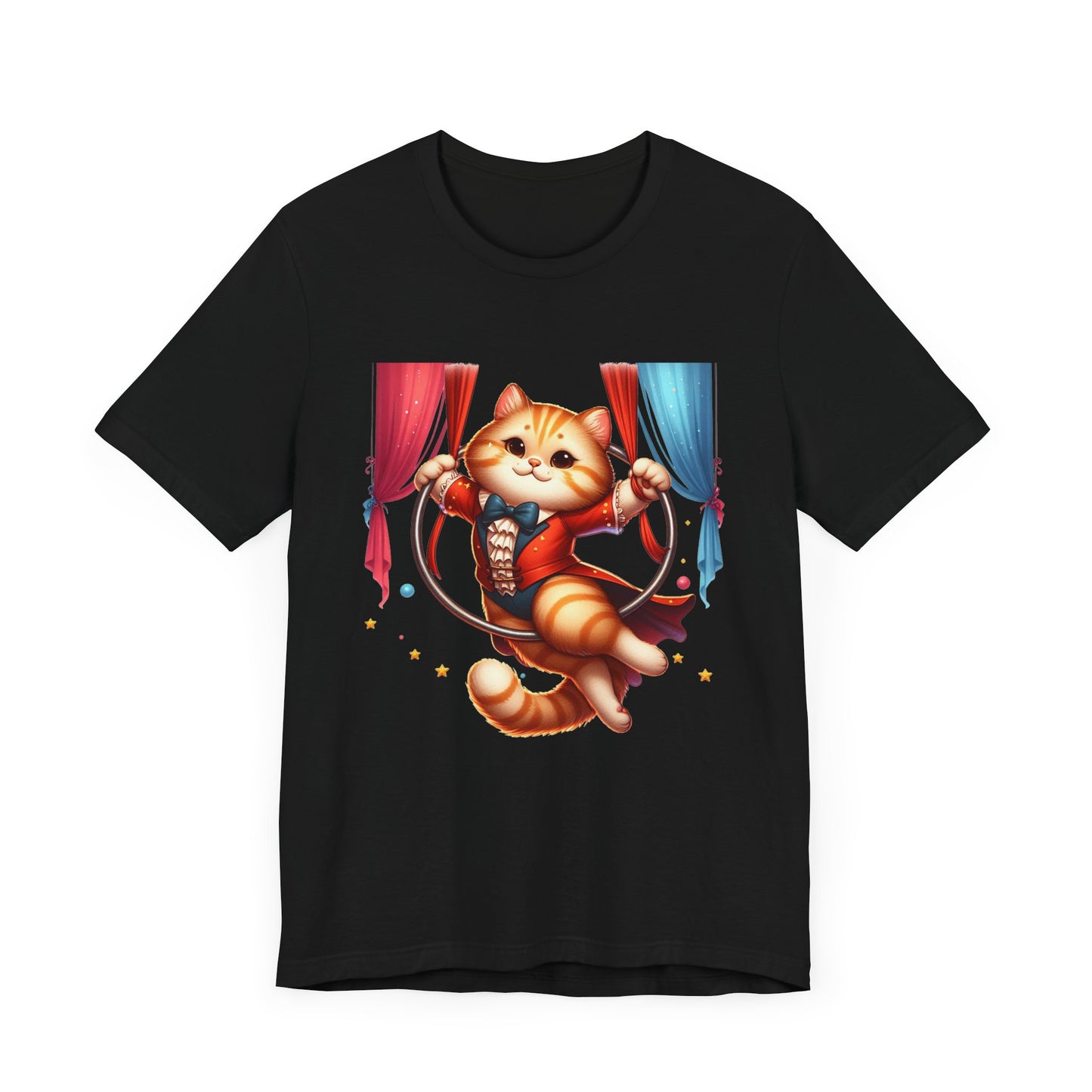 Circus Aerialist Cat Shirt, Funny Trapeze Performer Tee, Acrobatic Pet Graphic T Shirt, Quirky Performer Humor Apparel, Flying Cat Top