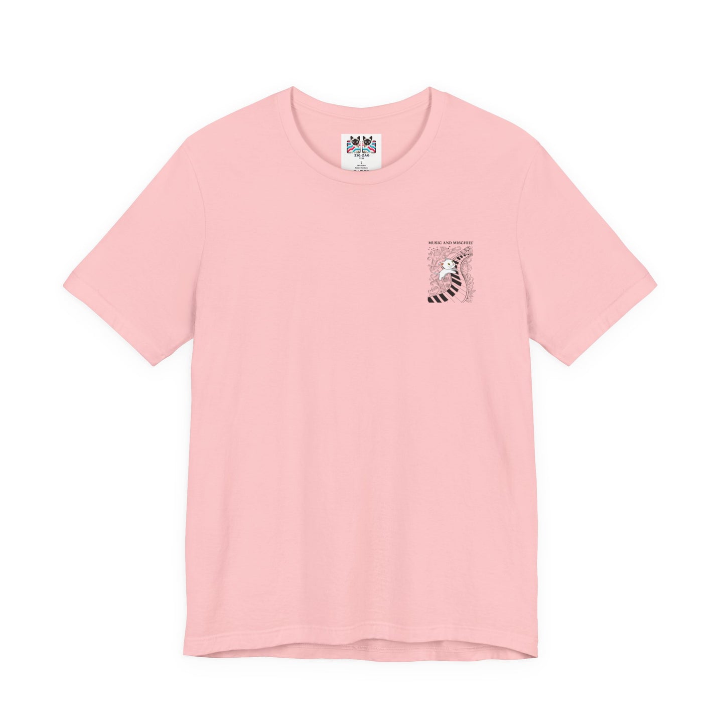 Music and Mischief T-Shirt – Piano and Playful Cat Graphic