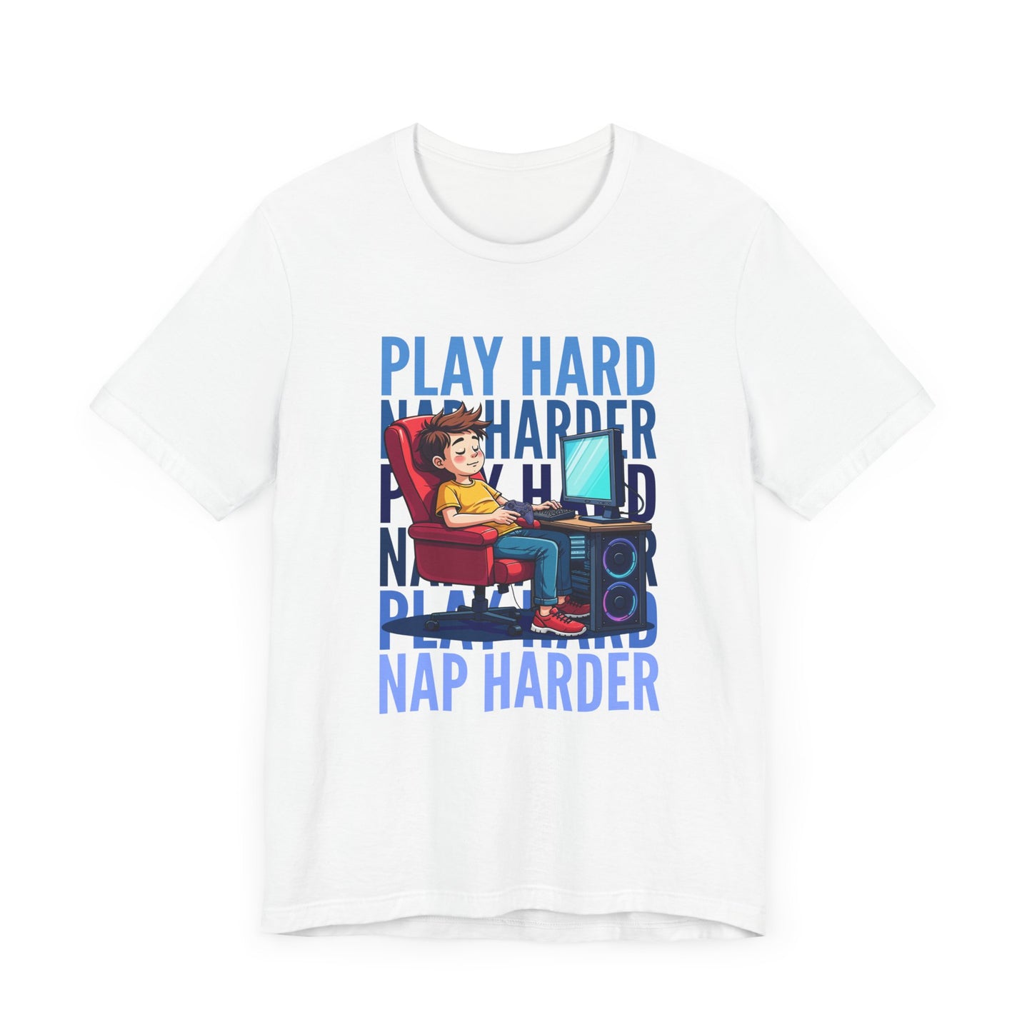 Play Hard Nap Harder Tee, Gamer Sleep Shirt, Funny Gaming Lifestyle Graphic, Controller Down Top, Sleepy Nerd Gift