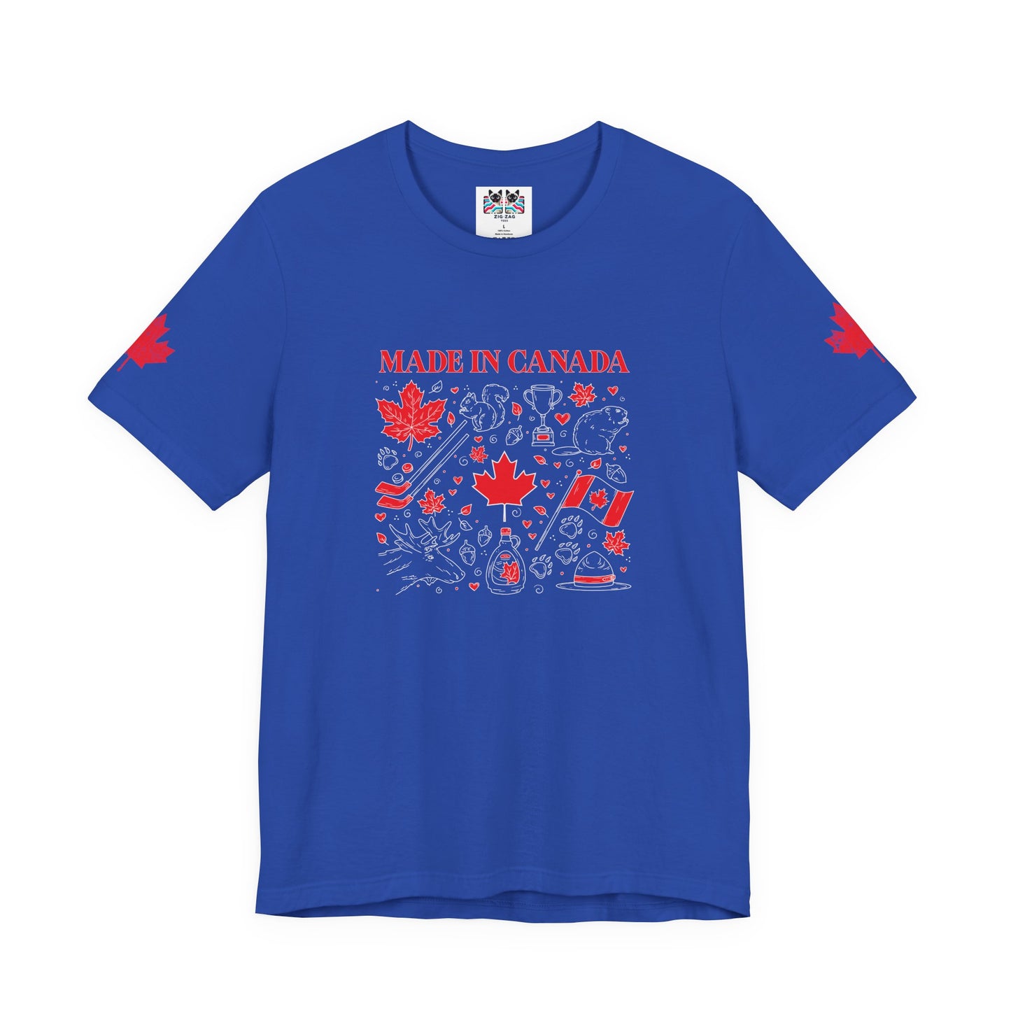 Made In Canada Iconic Symbols - Red & White outline Print T-Shirt