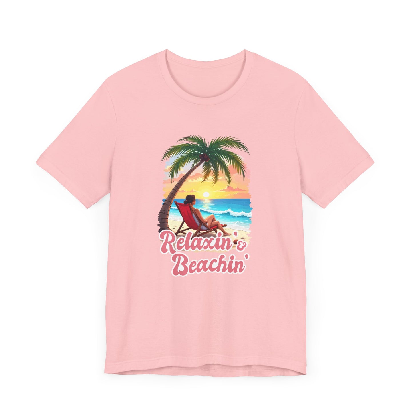 Recharge Mode Relaxin & Beachin' – Woman Lounging Under Palm Tree Beach Scene T-Shirt