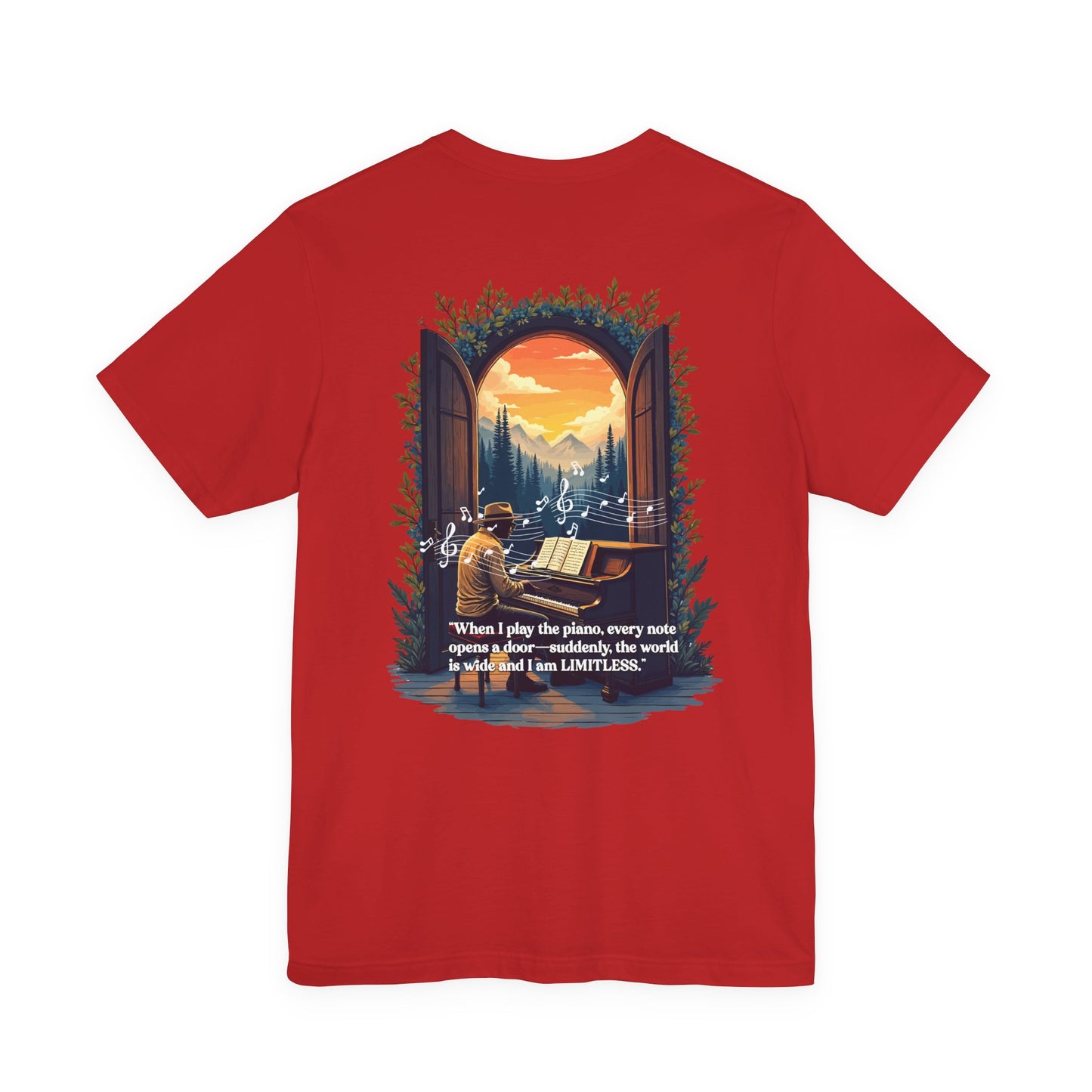 Limitless T-Shirt – Inspirational Piano and Nature Doorway Design