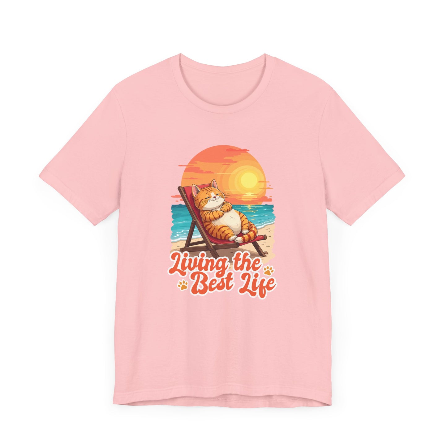 Lazy Life- Living the Best Life – Fat Cat Reclining Chair Beach Sunset Graphic T-Shirt