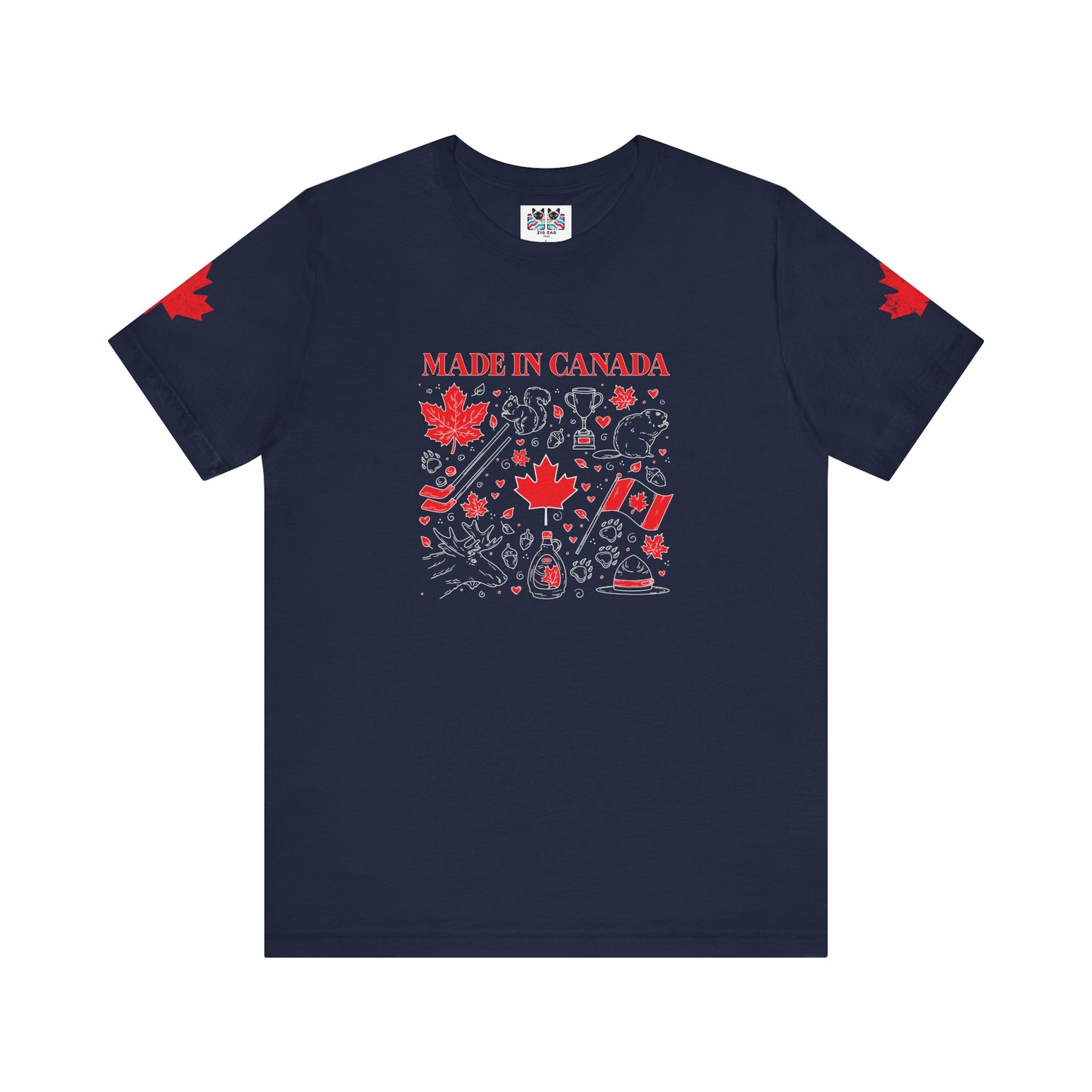 Made In Canada Iconic Symbols - Red & White outline Print T-Shirt