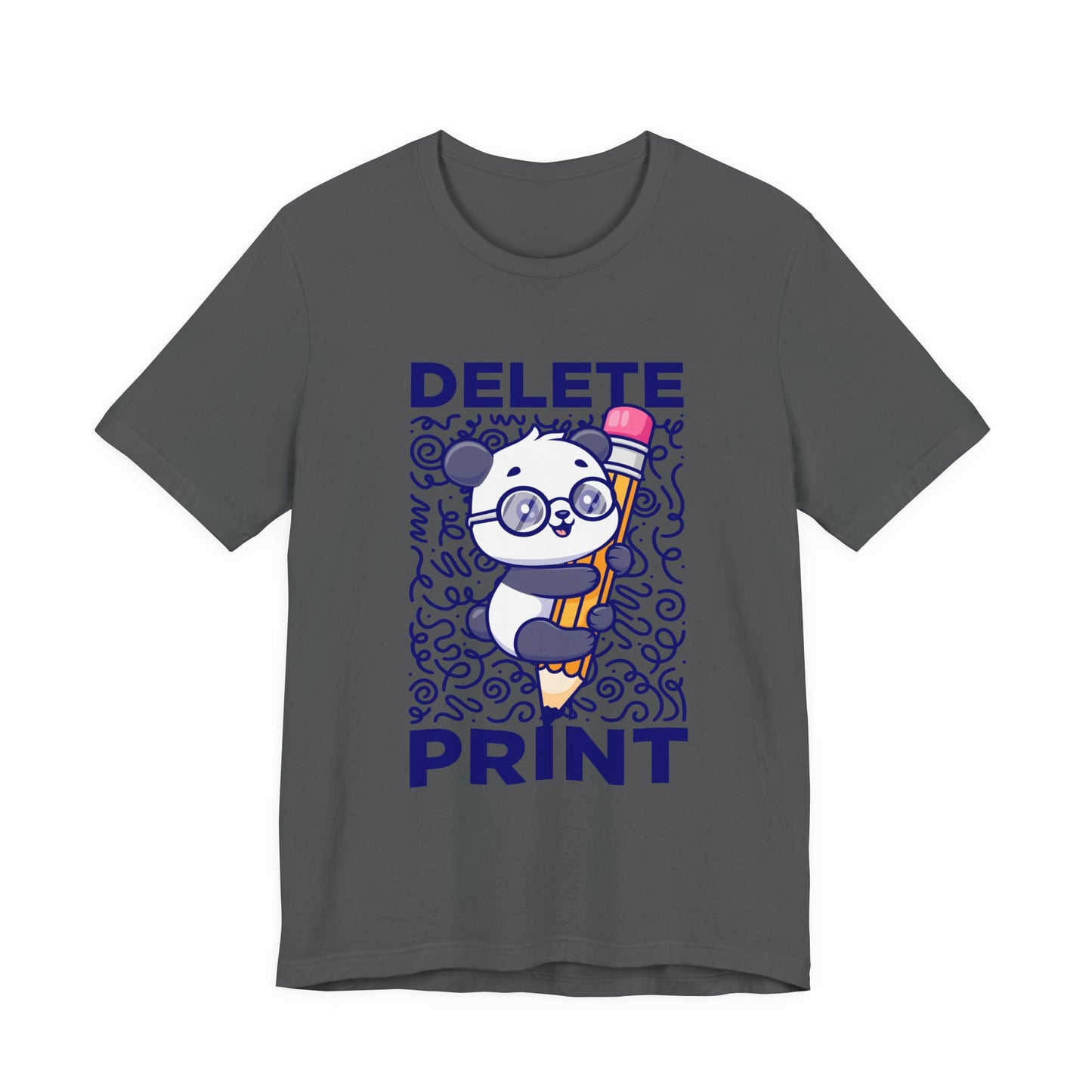 Delete Print T-Shirt – Cute Puppy Hugging Giant Pencil Graphic Tee