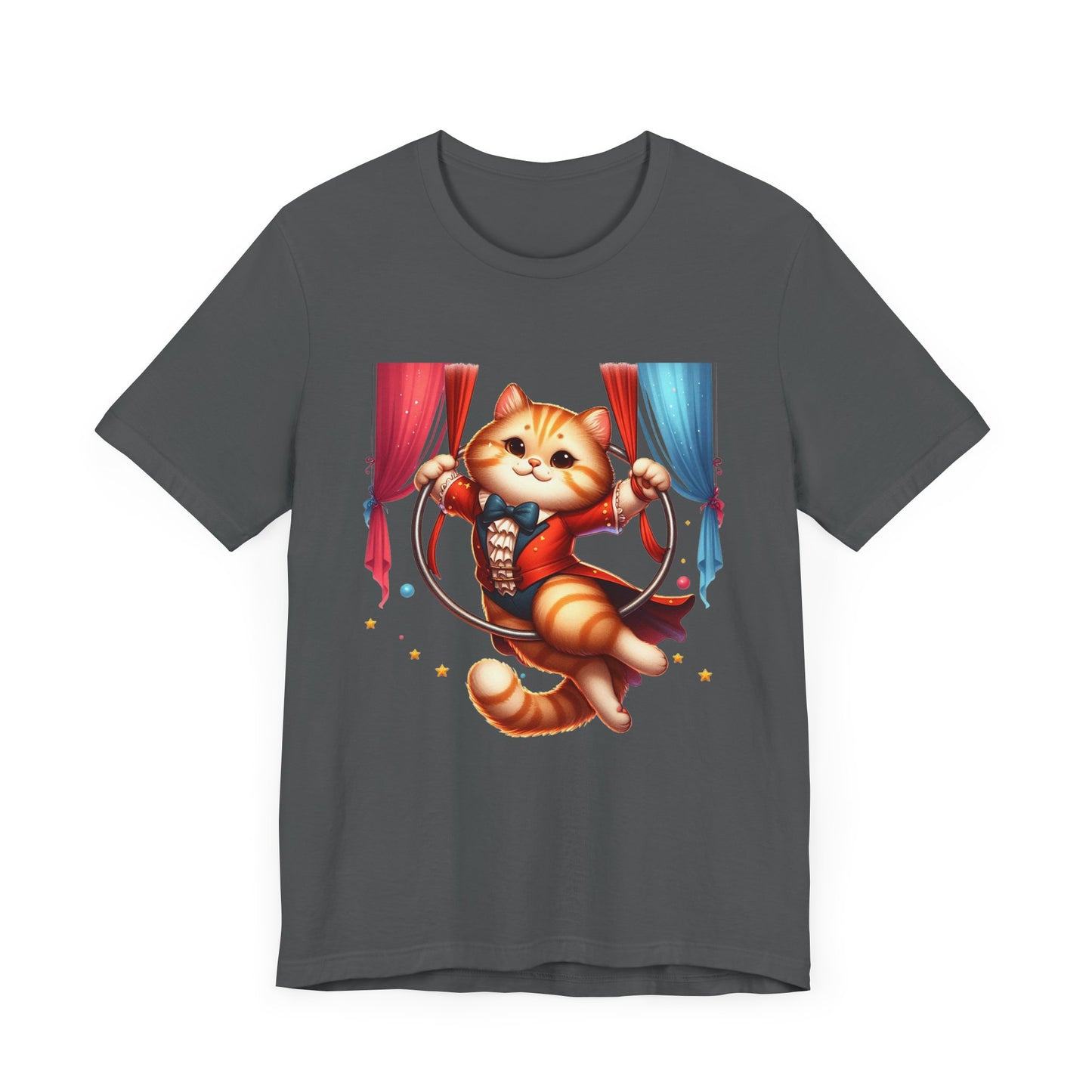Circus Aerialist Cat Shirt, Funny Trapeze Performer Tee, Acrobatic Pet Graphic T Shirt, Quirky Performer Humor Apparel, Flying Cat Top