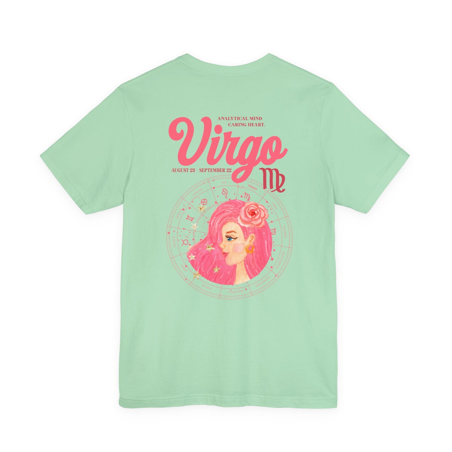 Virgo Zodiac Lady T-Shirt – Analytical Mind Caring Heart Astrological Wheel