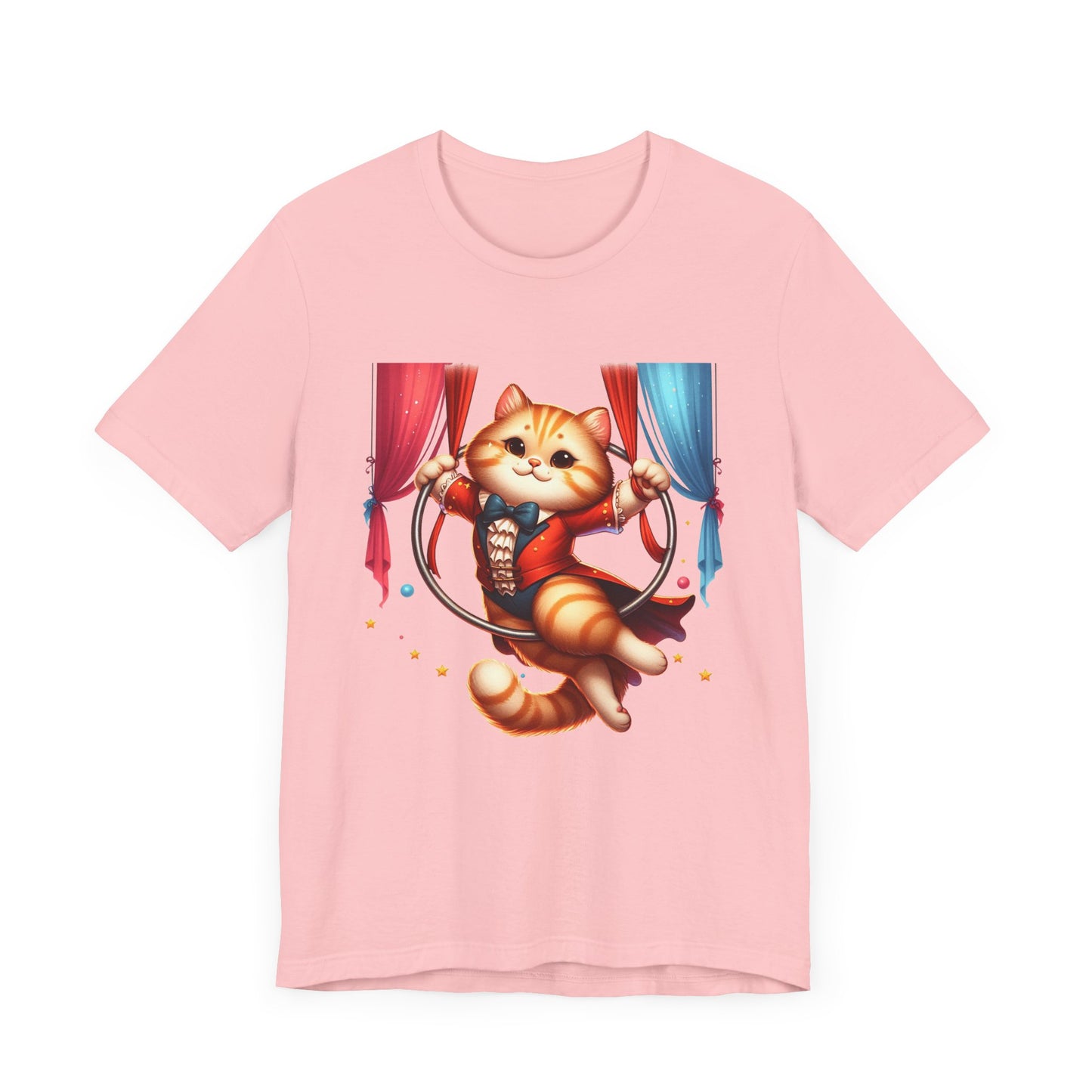 Circus Aerialist Cat Shirt, Funny Trapeze Performer Tee, Acrobatic Pet Graphic T Shirt, Quirky Performer Humor Apparel, Flying Cat Top