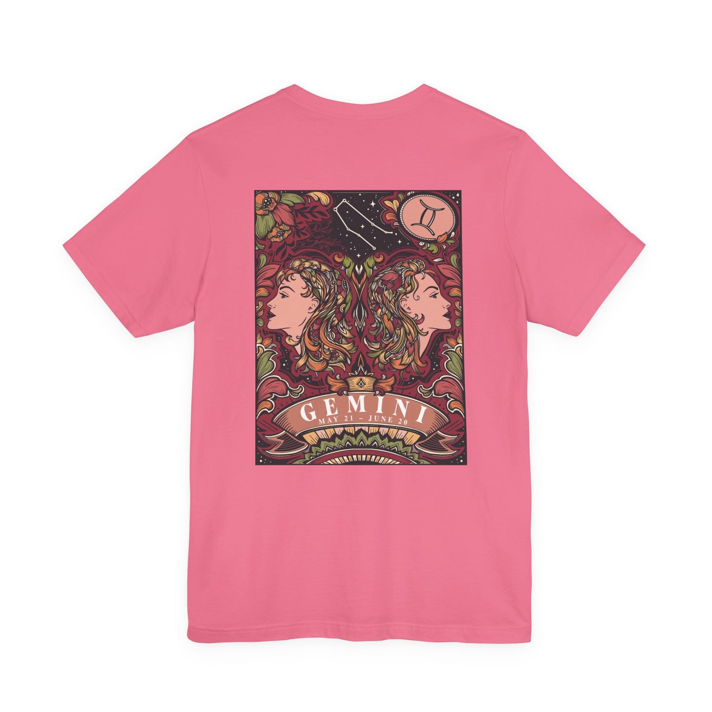 Gemini Zodiac T-Shirt – Ornate Twins with Constellation and Floral Design