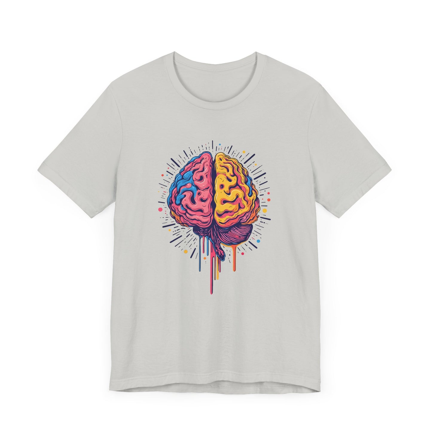 Colorful Vibrant Brain with Dripping Paint and Radiant Energy Lines Graphic T-Shirt
