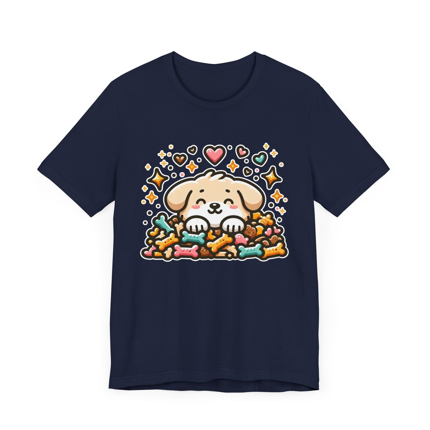Puppy Face & Paw on a Pile of Treats | Stars & Hearts Reaction Graphic T-Shirt