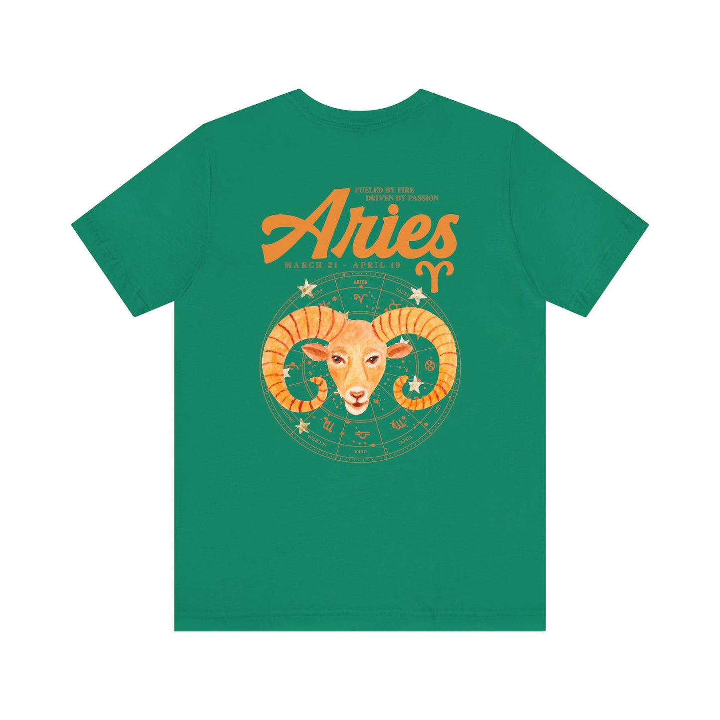 Aries Fueled by Fire T-Shirt – Ram Head with Zodiac Astrological Wheel