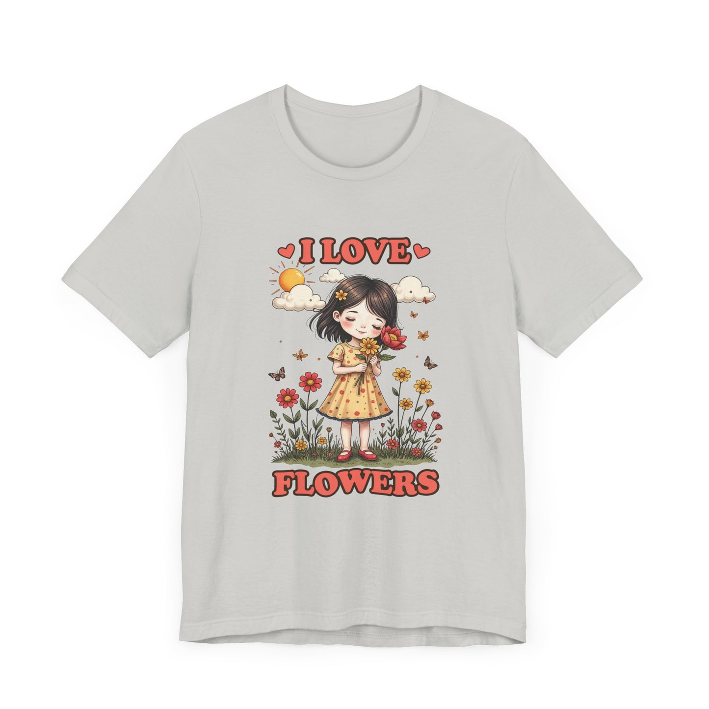 I Love Flowers T-Shirt – Cute Girl and Floral Garden Graphic Tee