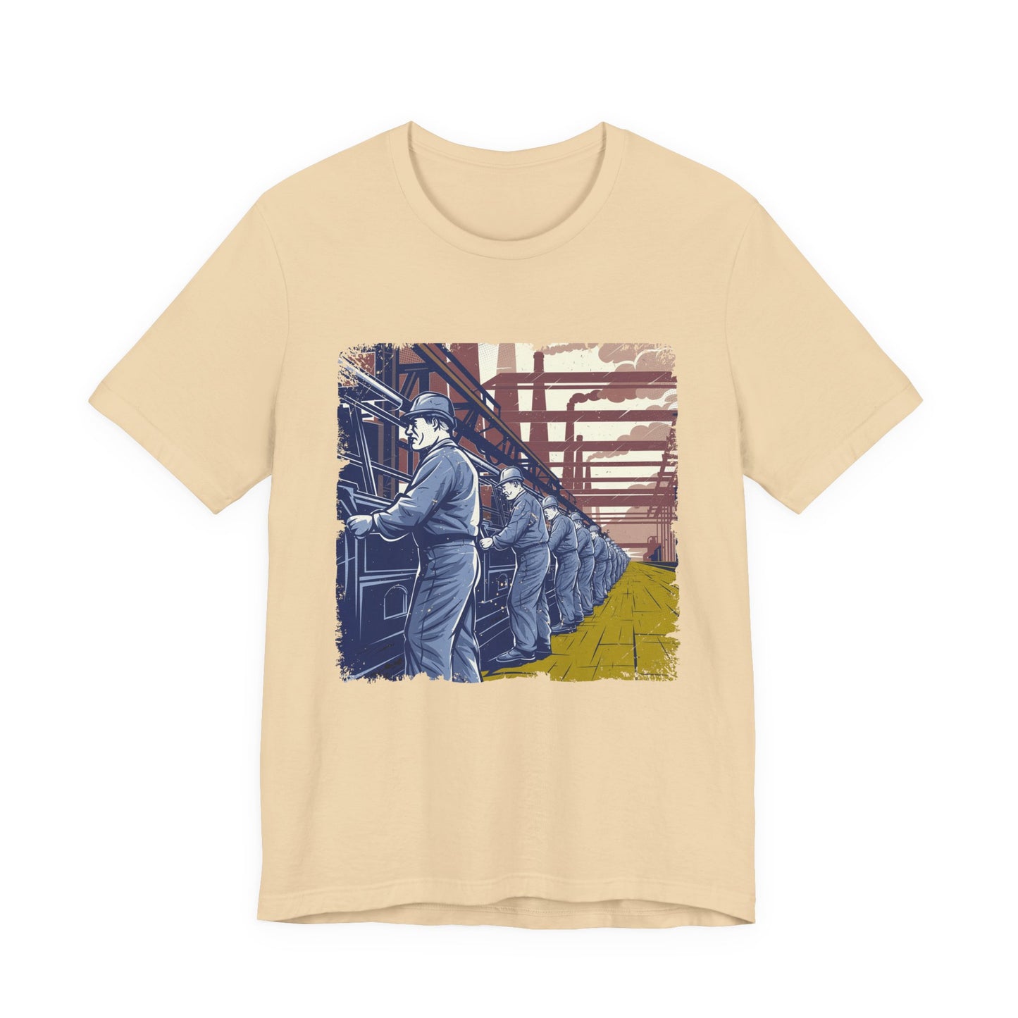 Factory Life, 1800s Edition Tshirt – Assembly Line Workers and Historic Factory Scene