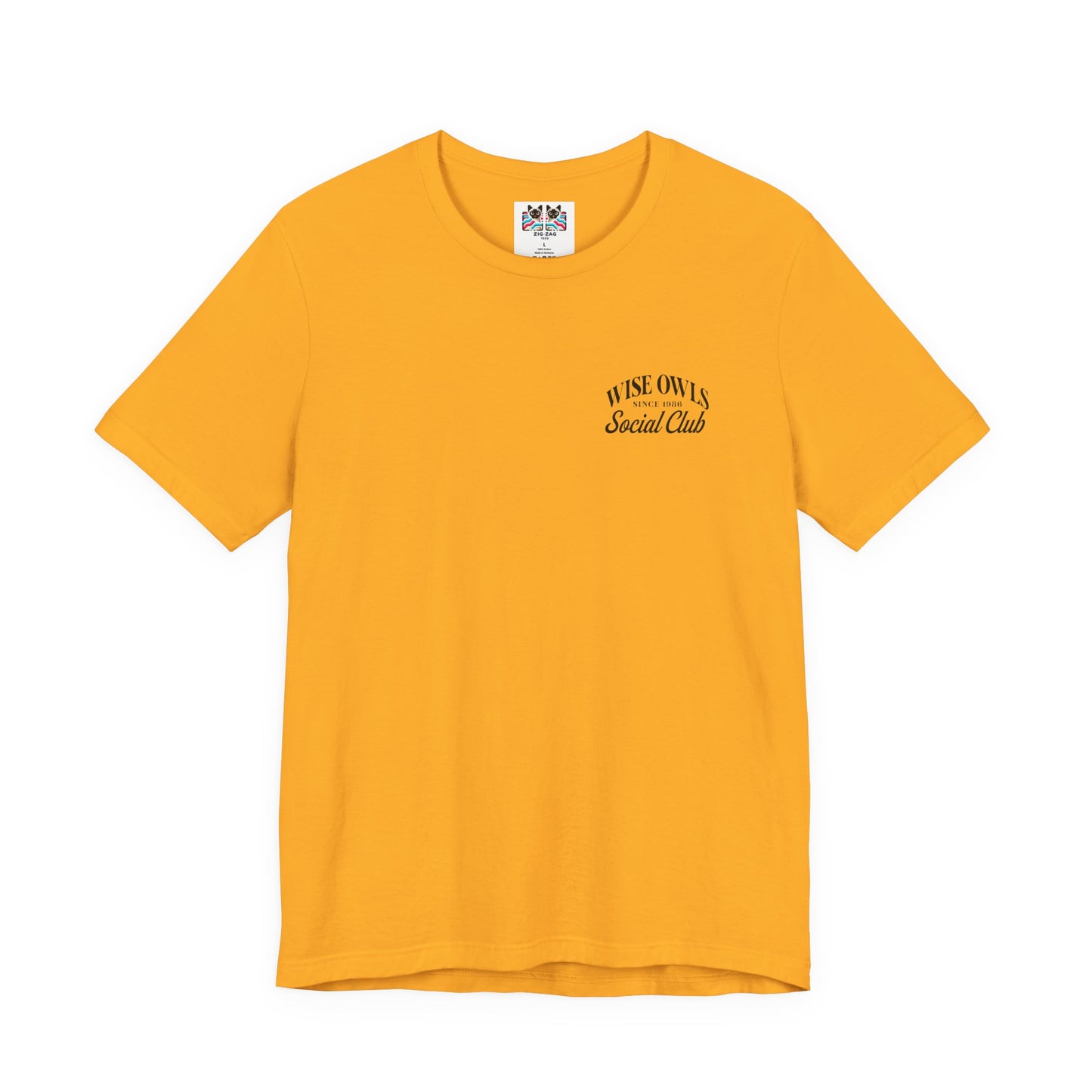 Wise Owl Social Club T-Shirt – Calm Owl on Branch with Empowering Text