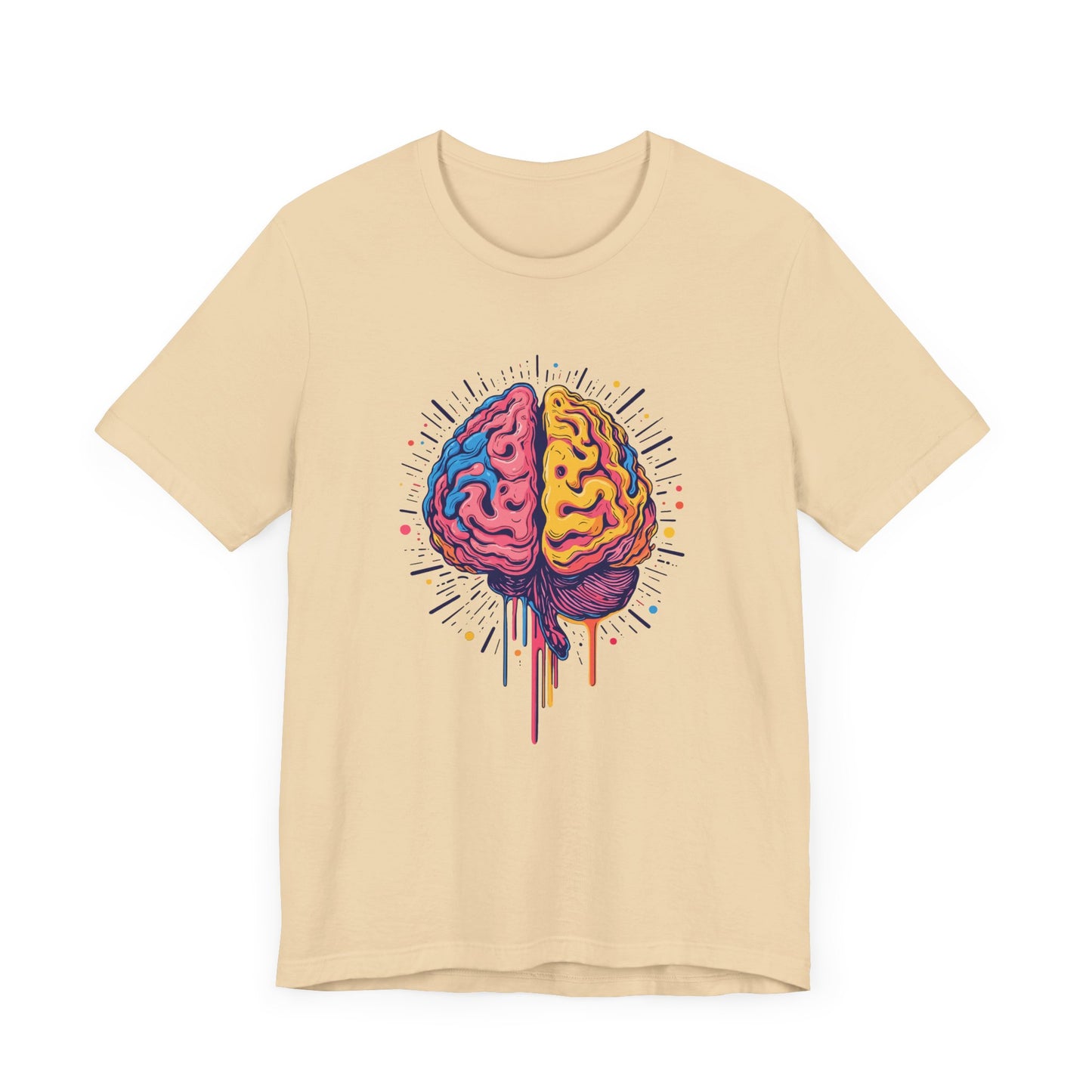 Colorful Vibrant Brain with Dripping Paint and Radiant Energy Lines Graphic T-Shirt