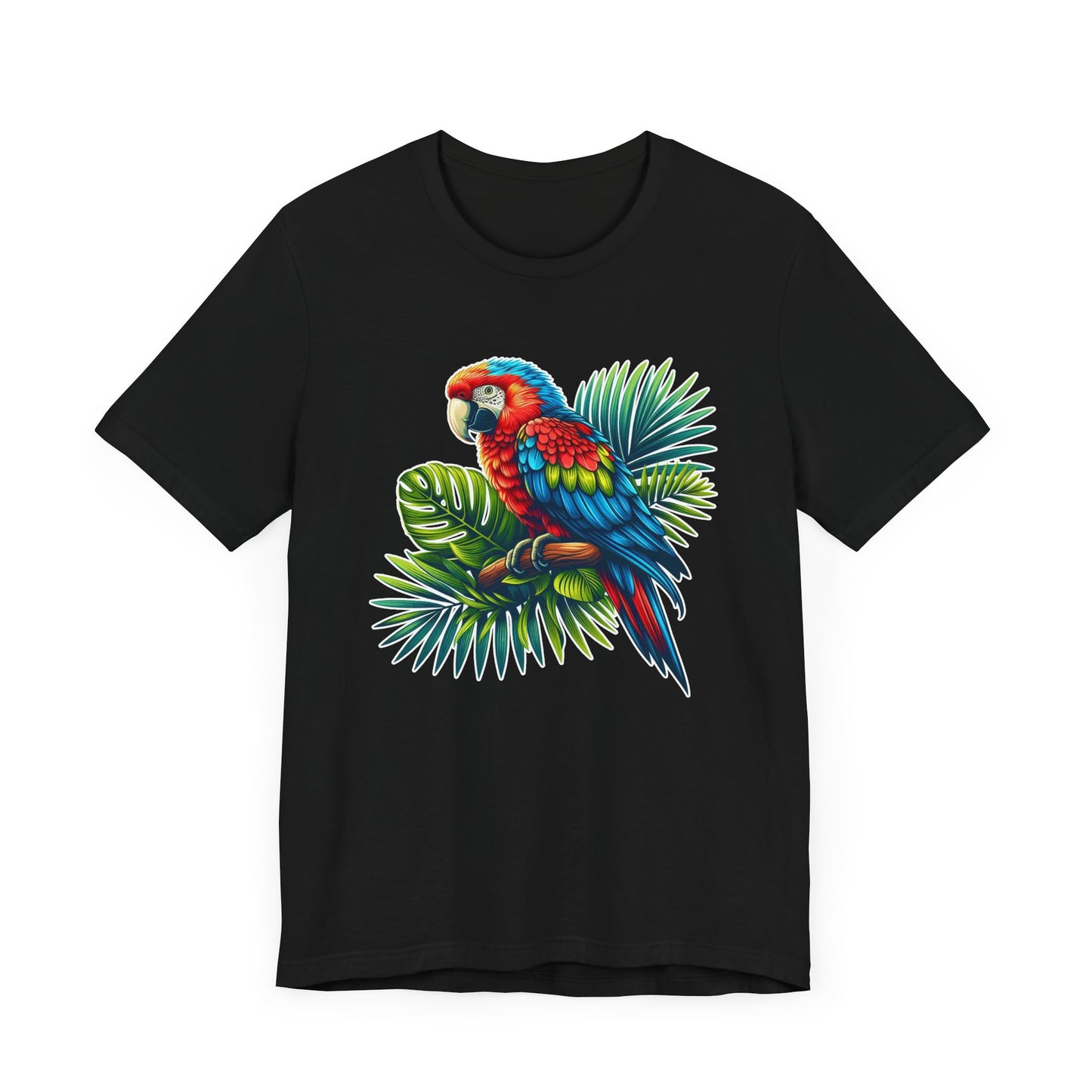 Colorful Macaw Parrot perched gracefully on Lush Green Branch Graphic T-Shirt
