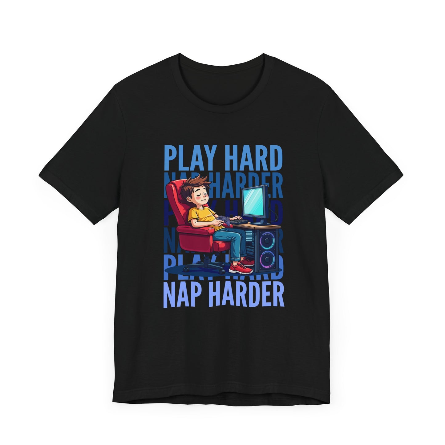 Play Hard Nap Harder Tee, Gamer Sleep Shirt, Funny Gaming Lifestyle Graphic, Controller Down Top, Sleepy Nerd Gift