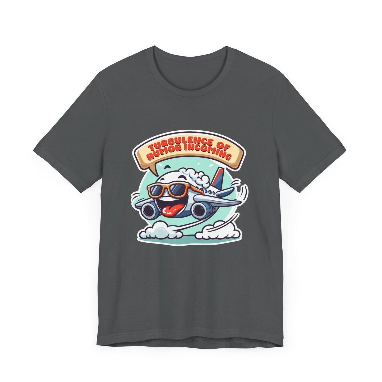 Turbulence of Humor Coming | Flight Landing with Smiling Face & Sunglasses Graphic T-Shirt