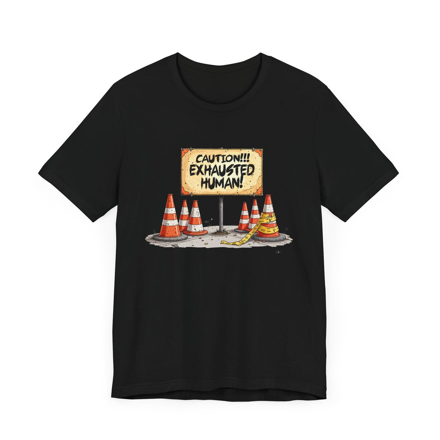 Caution Exhausted Human Tee, Low Energy Warning Shirt, Sleepy Mood Graphic, Funny Real Life Top, Tired Brain Gift