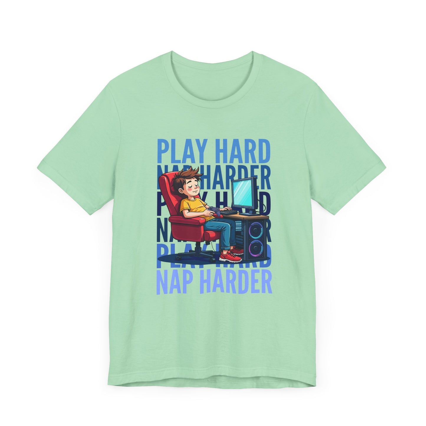 Play Hard Nap Harder Tee, Gamer Sleep Shirt, Funny Gaming Lifestyle Graphic, Controller Down Top, Sleepy Nerd Gift