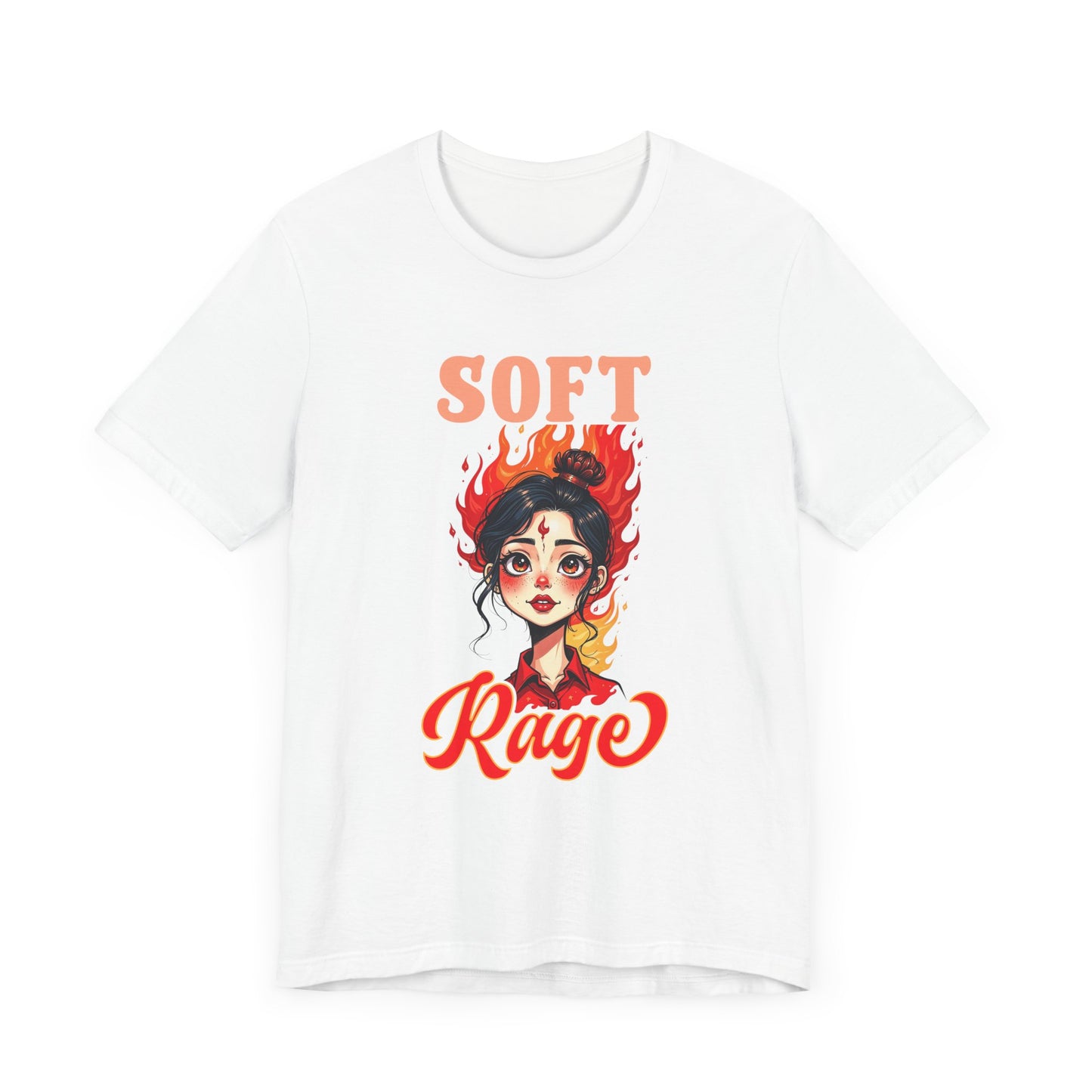 Soft Rage – Emotional Woman with Fiery Background Graphic T-Shirt
