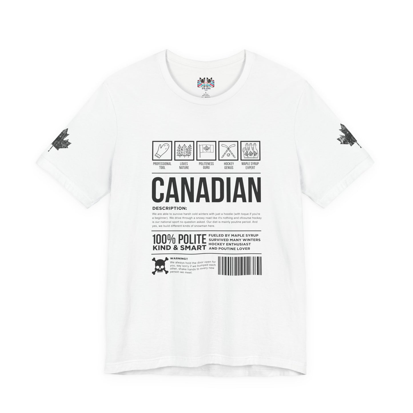 Canadian Traits Nutrition Facts - Black Print T-Shirt