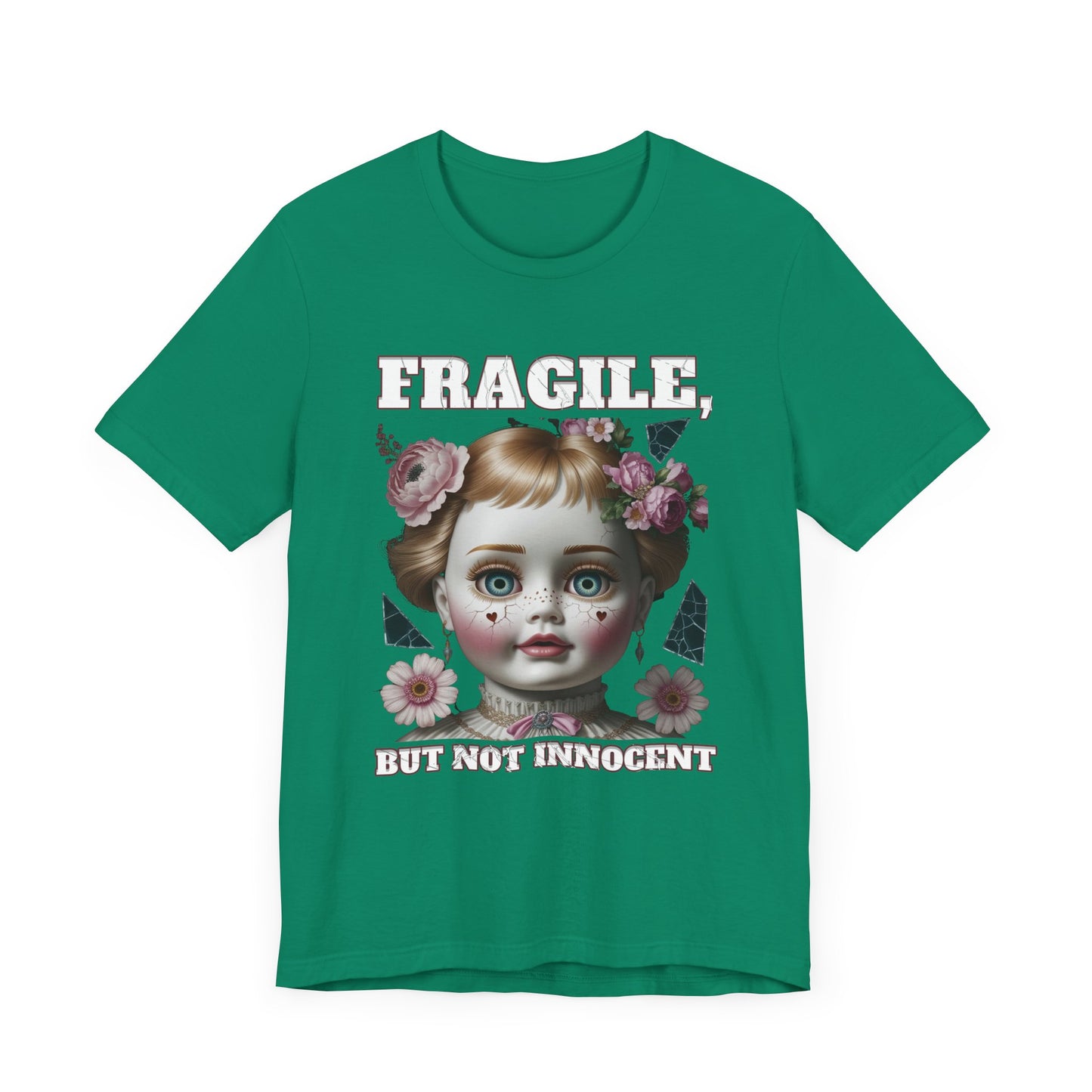 Fragile, But Not Innocent | Doll Face with Flowers & Cracks Graphic T-Shirt