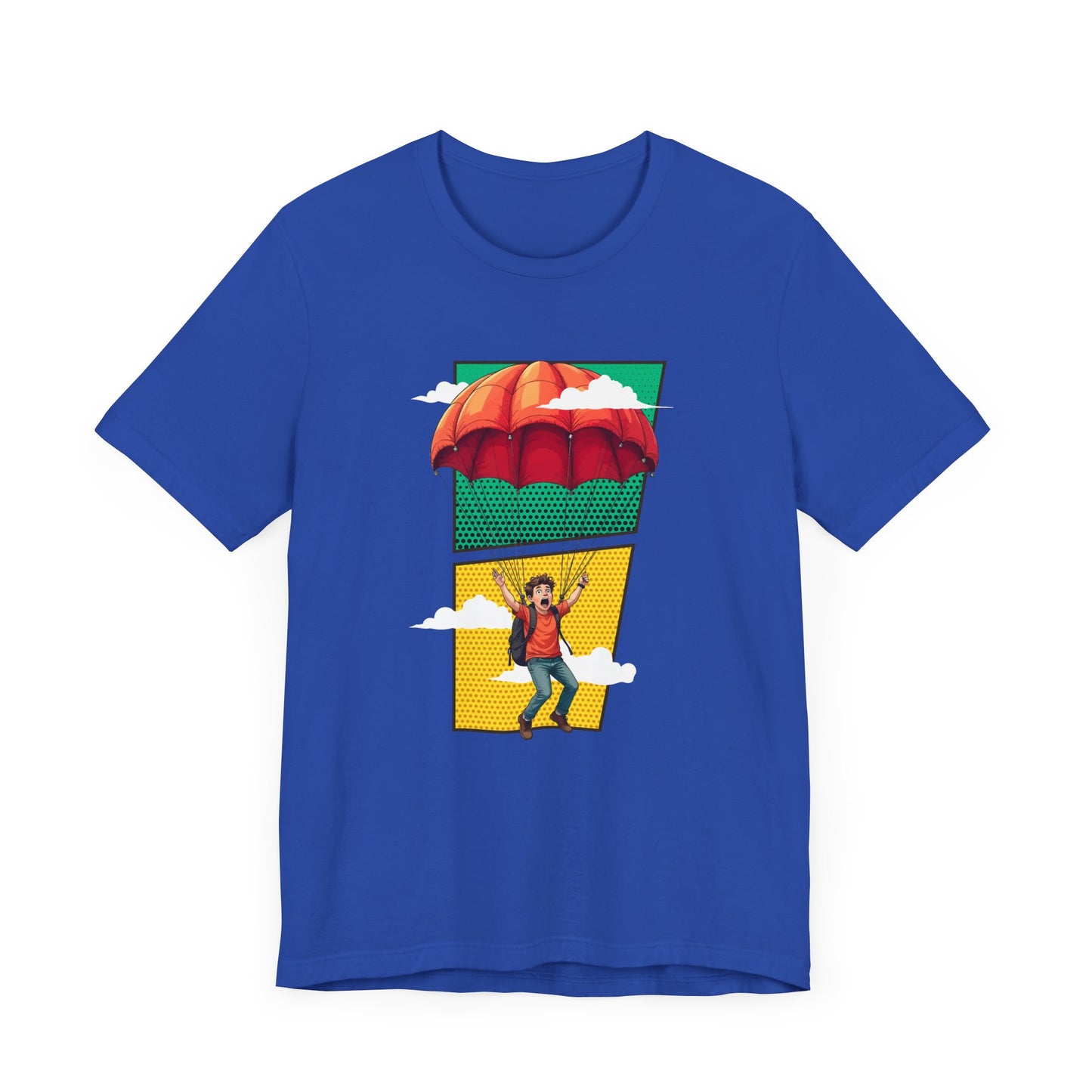 Do it Scared Boy Parachuting Mid-Air with Clouds Background Graphic T-Shirt