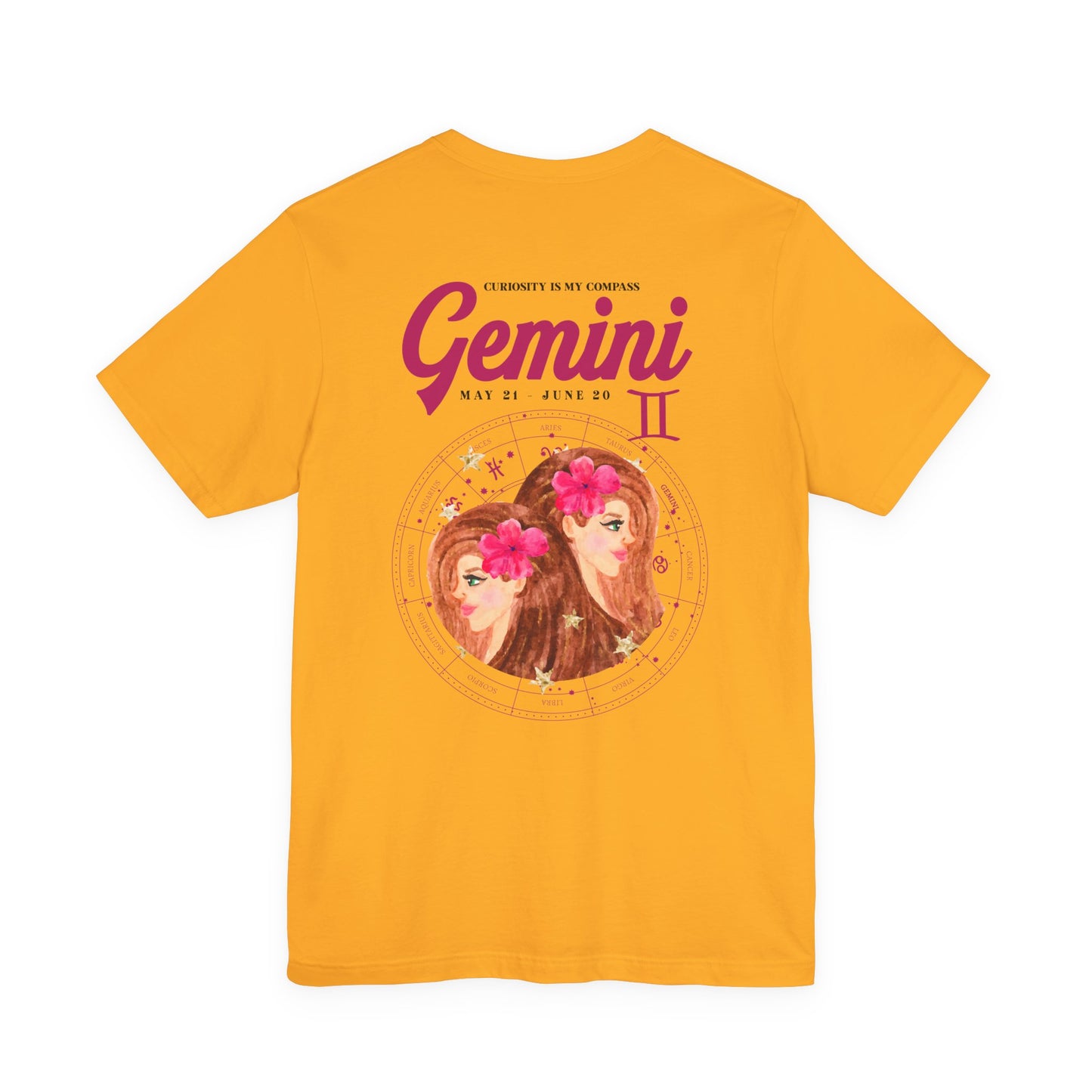 Gemini Curiosity Compass T-Shirt – Zodiac Twins with Astrological Wheel