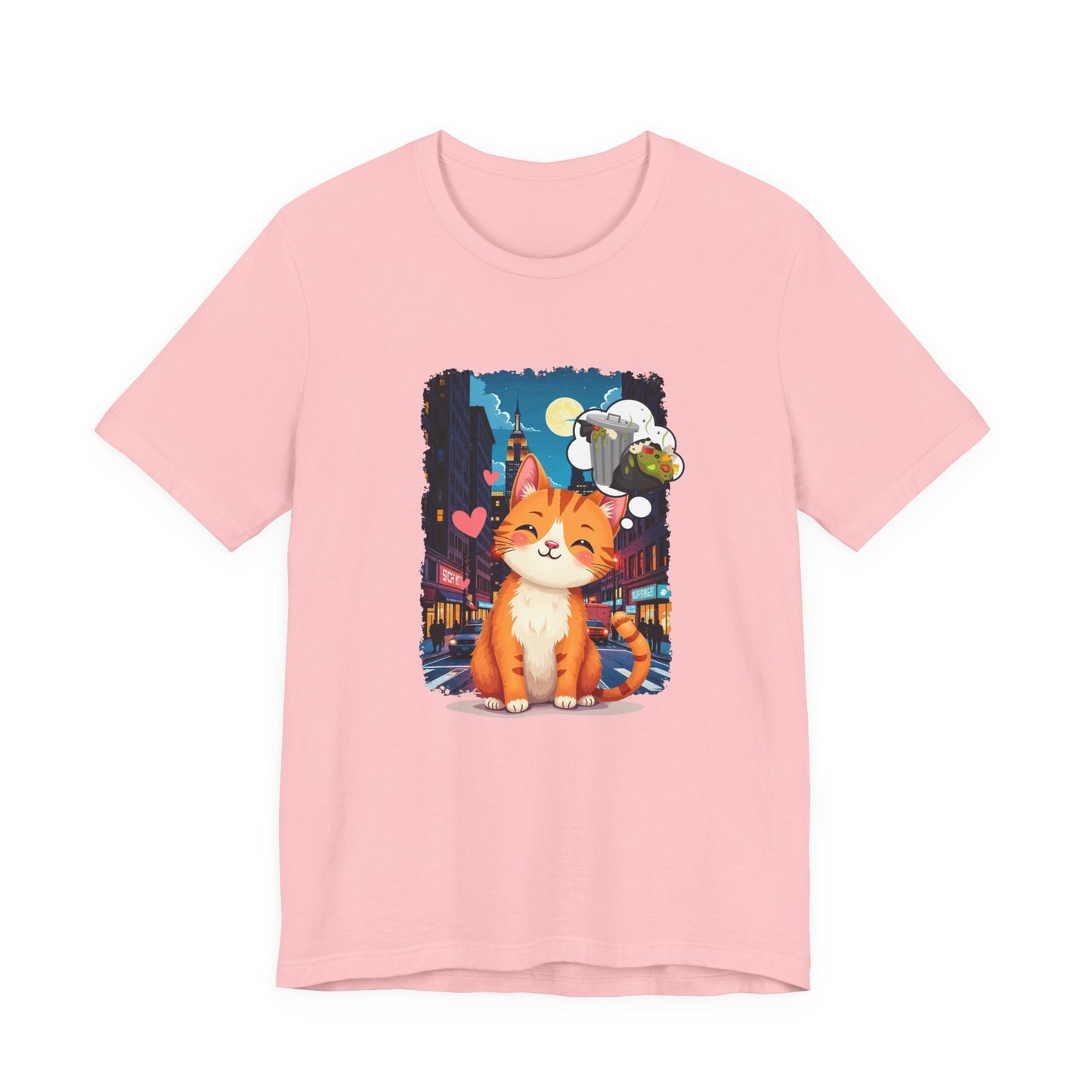 City Cat Dreams – Happy Orange Cat with Urban Garbage Thought Bubble Graphic T-Shirt